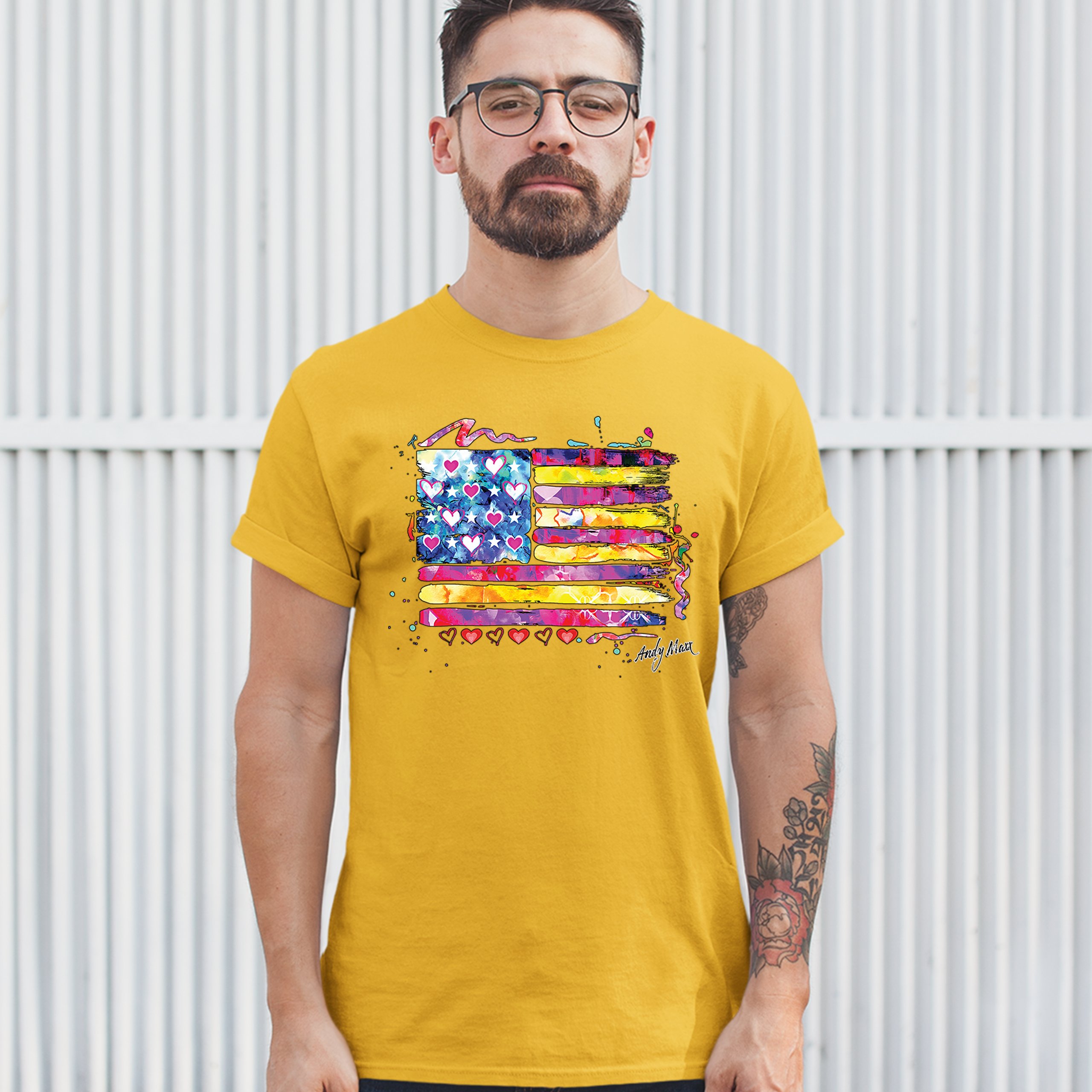 Colorful American Flag T-shirt Patriotic 4th of July Independence Men's Tee - Picture 65 of 65