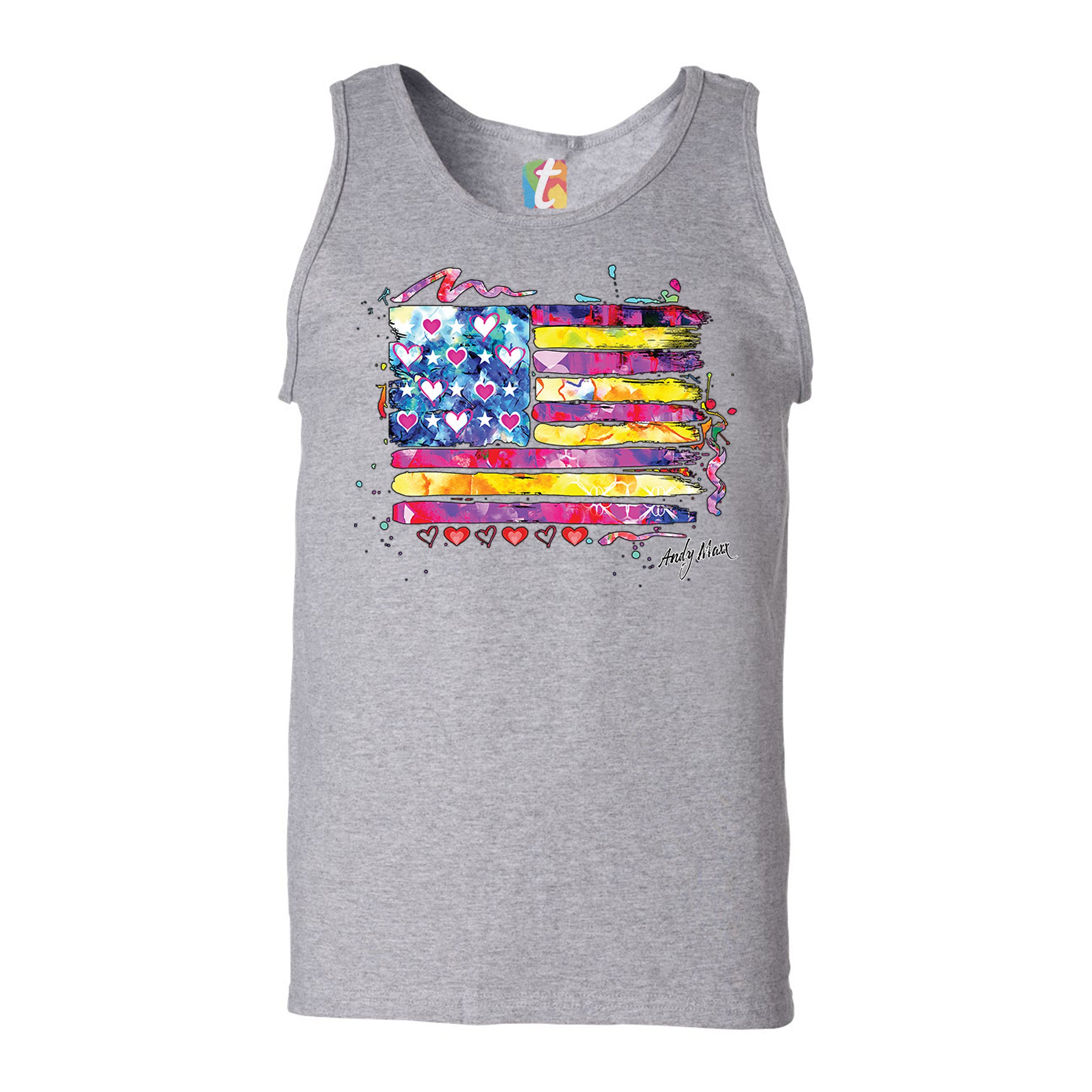 Colorful American Flag Tank Top Patriotic 4th of July Independence Men's Top - Picture 7 of 21