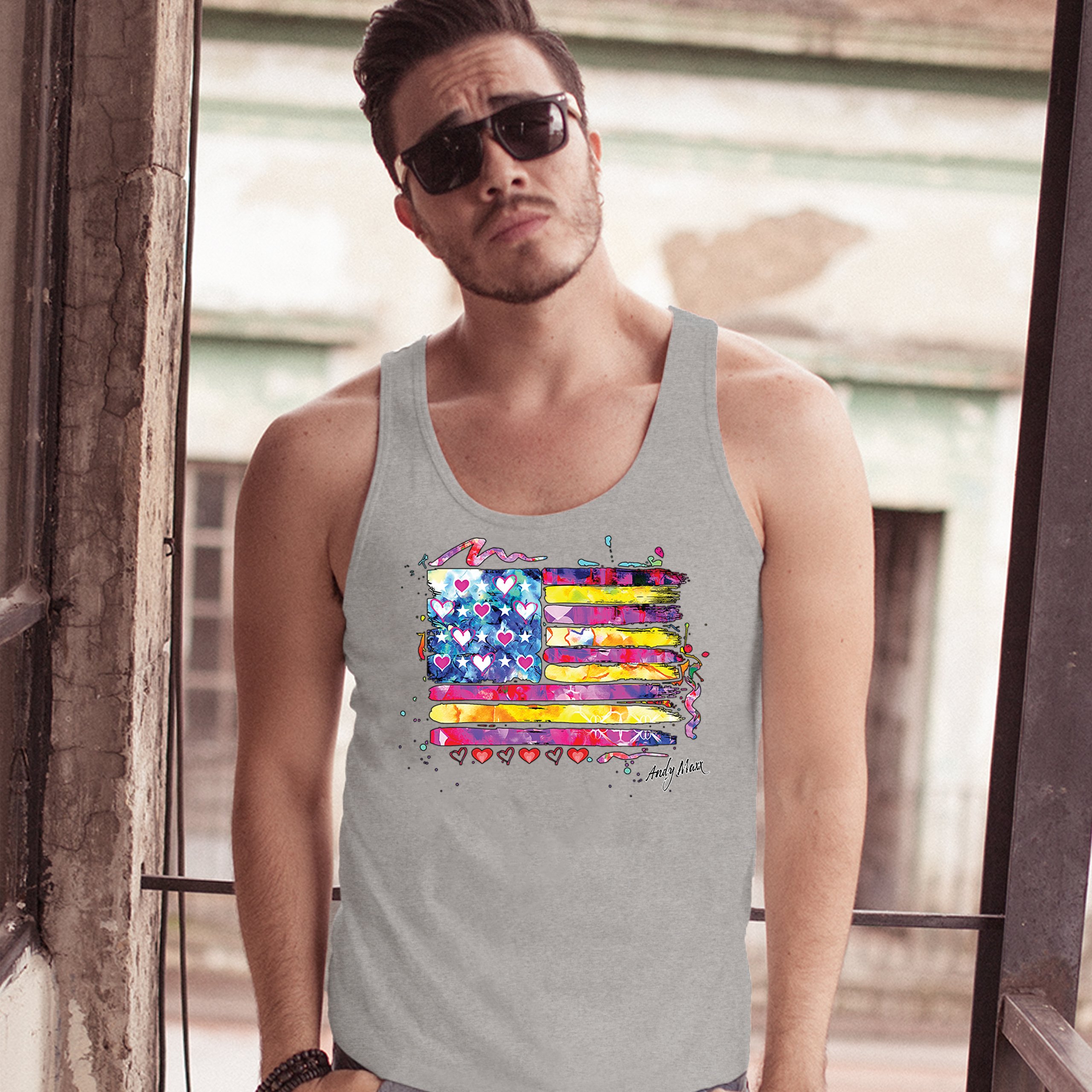 Colorful American Flag Tank Top Patriotic 4th of July Independence Men's Top - Picture 9 of 21