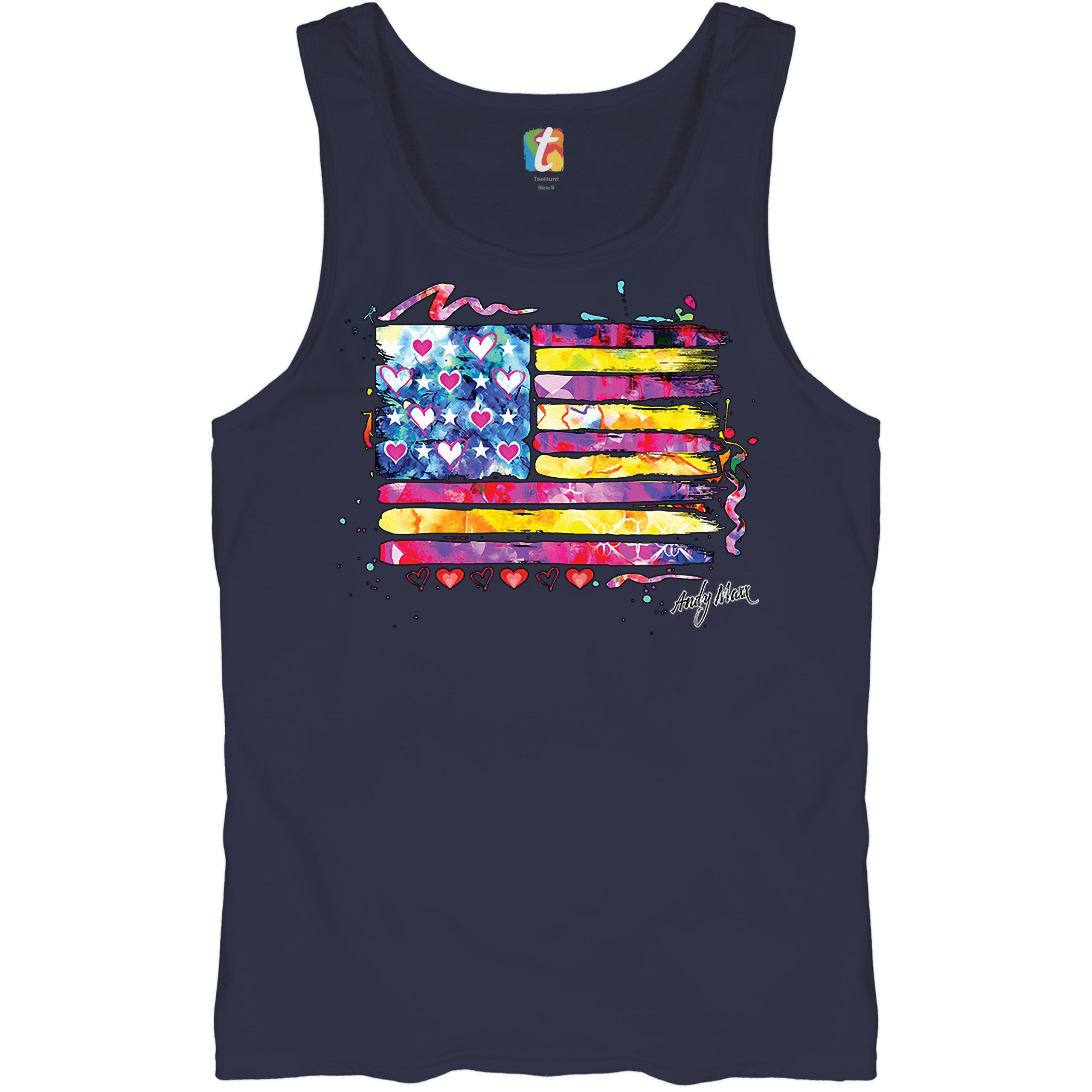 Colorful American Flag Tank Top Patriotic 4th of July Independence Men's Top - Picture 18 of 21