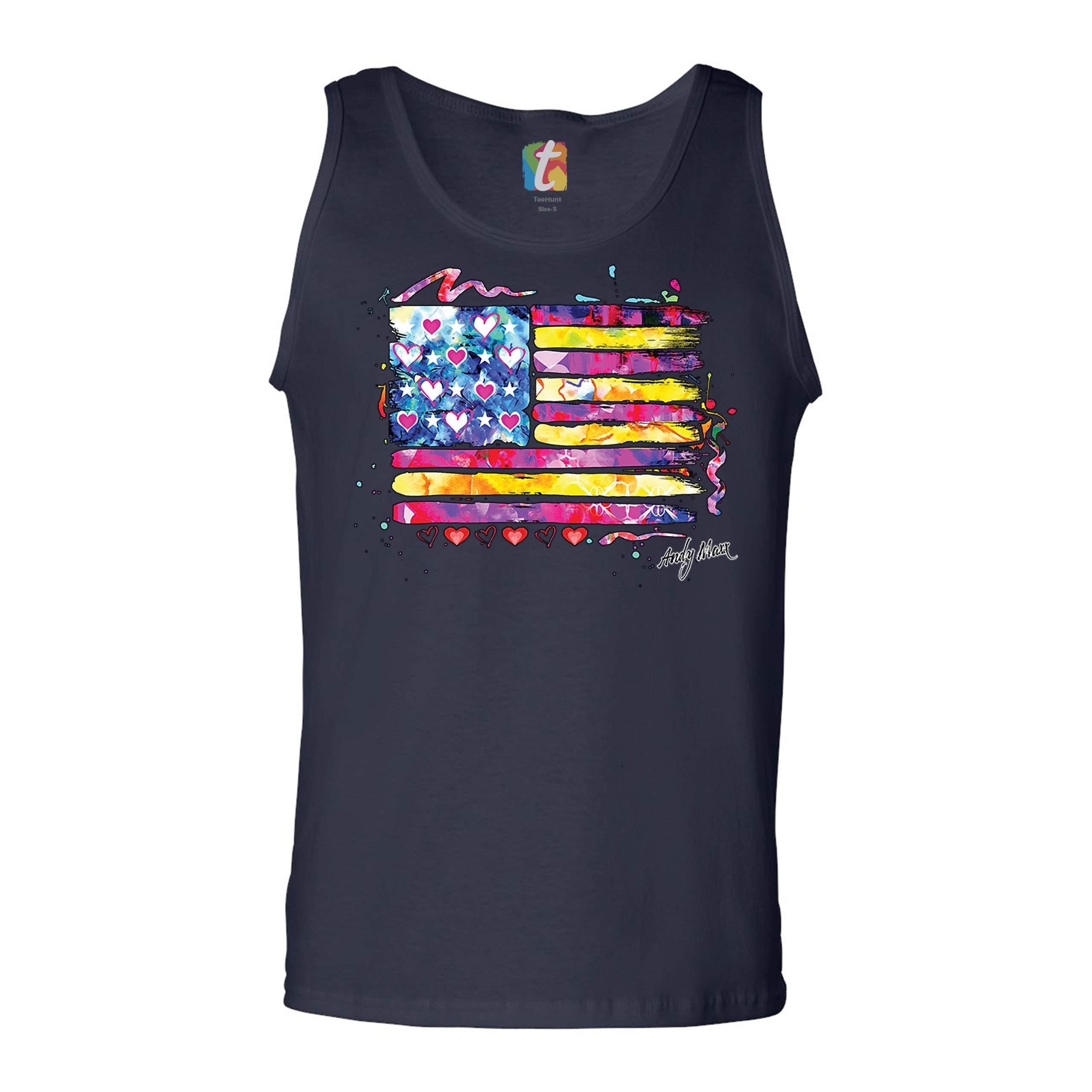 Colorful American Flag Tank Top Patriotic 4th of July Independence Men's Top - Picture 19 of 21