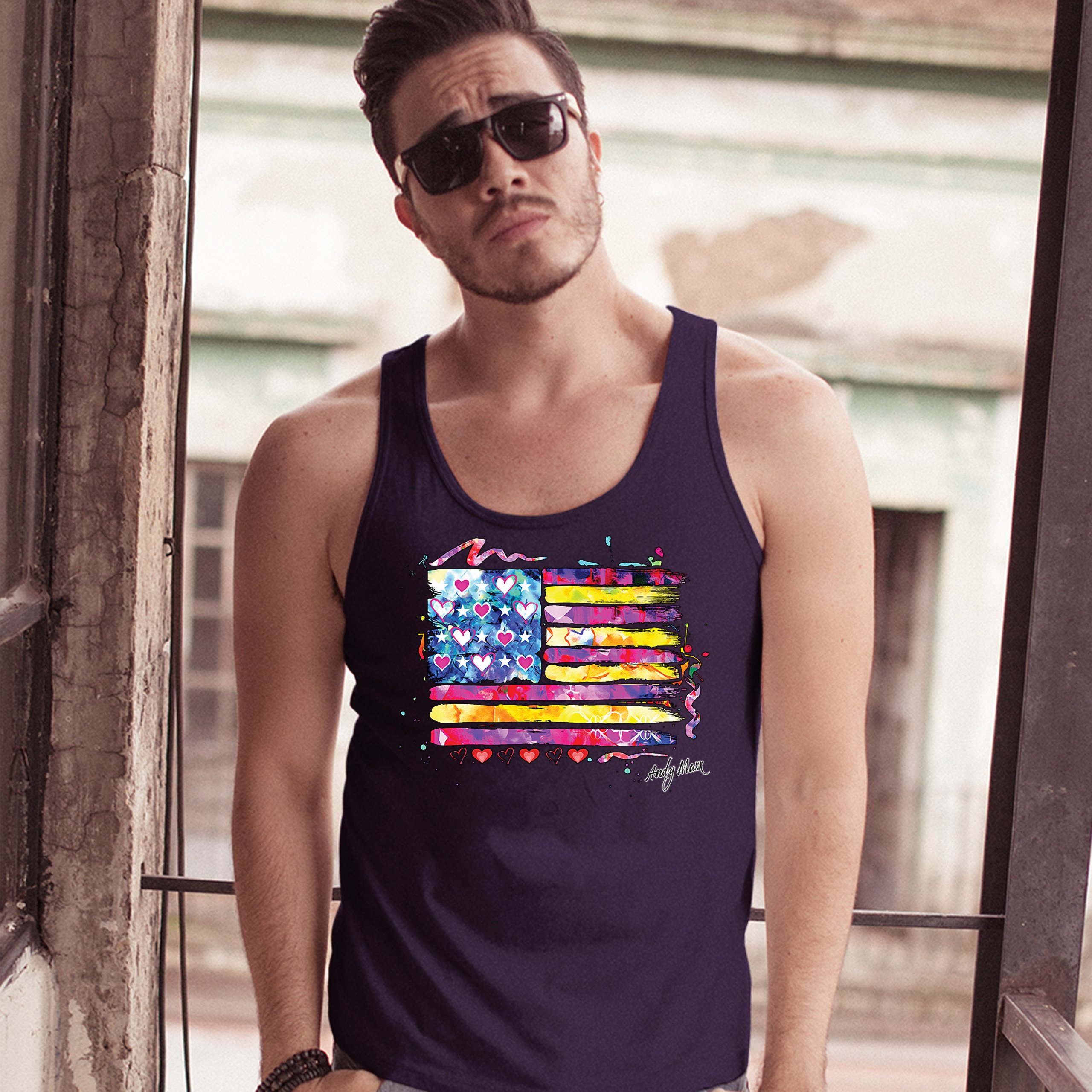Colorful American Flag Tank Top Patriotic 4th of July Independence Men's Top - Picture 21 of 21