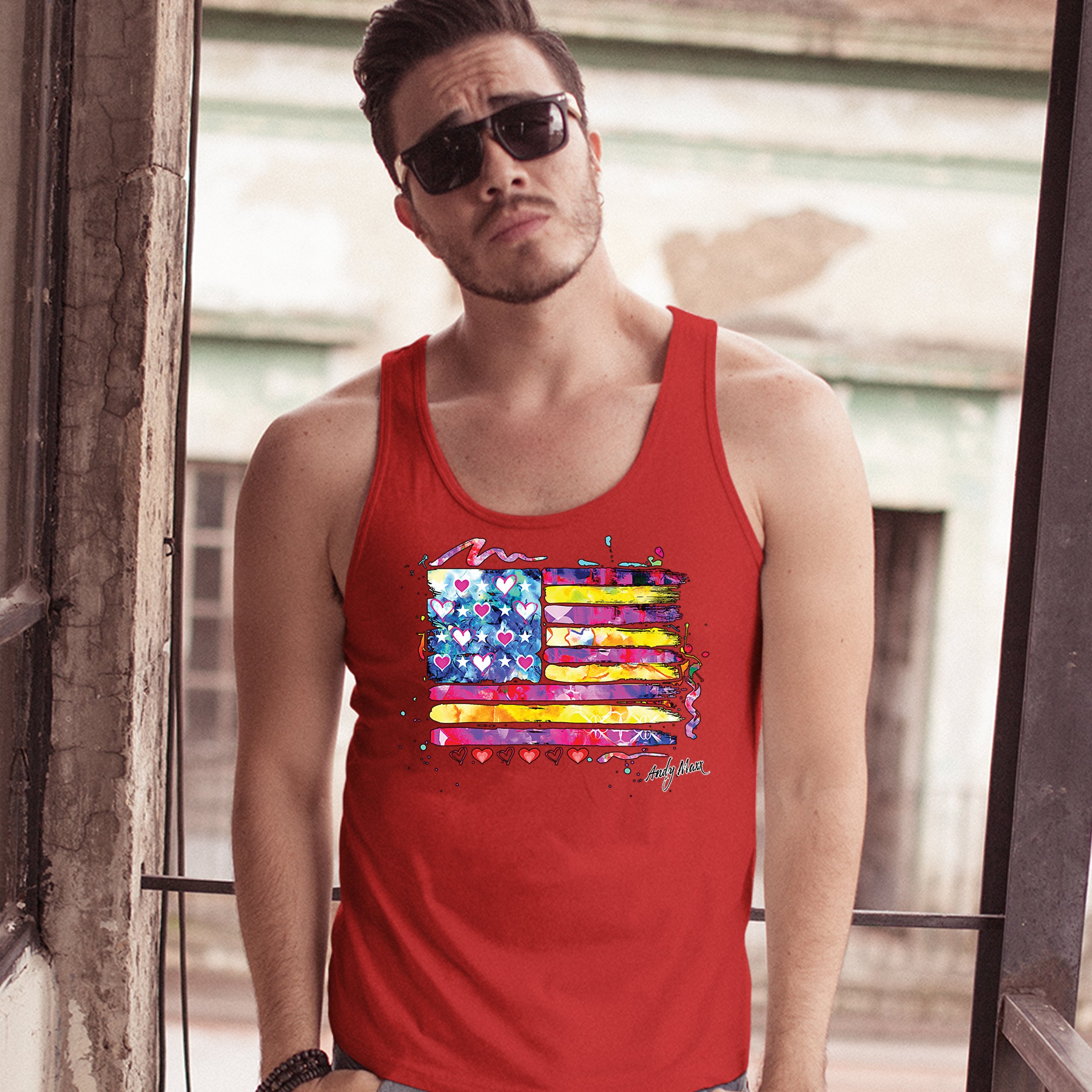 Colorful American Flag Tank Top Patriotic 4th of July Independence Men's Top - Picture 13 of 21