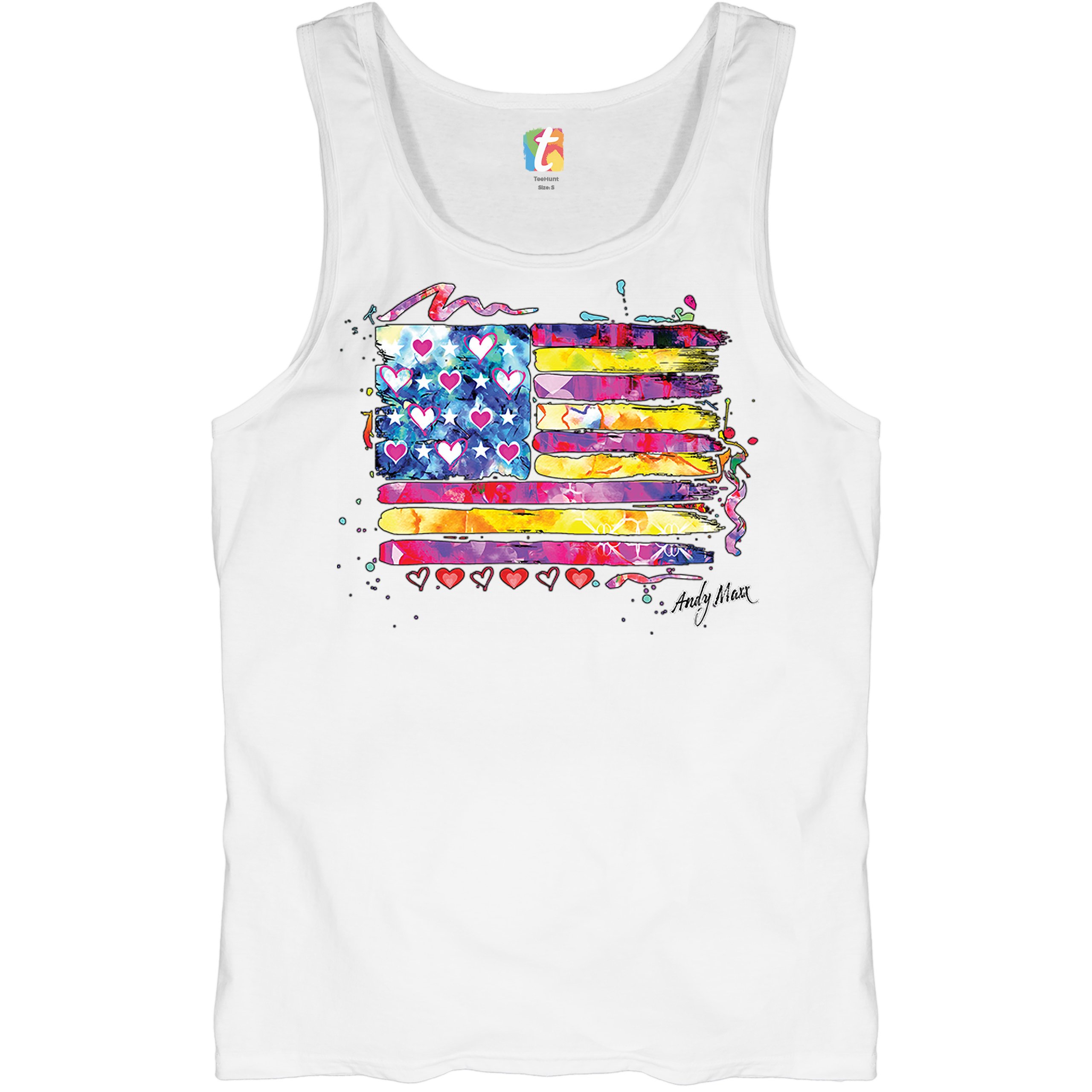 Colorful American Flag Tank Top Patriotic 4th of July Independence Men's Top - Picture 14 of 21