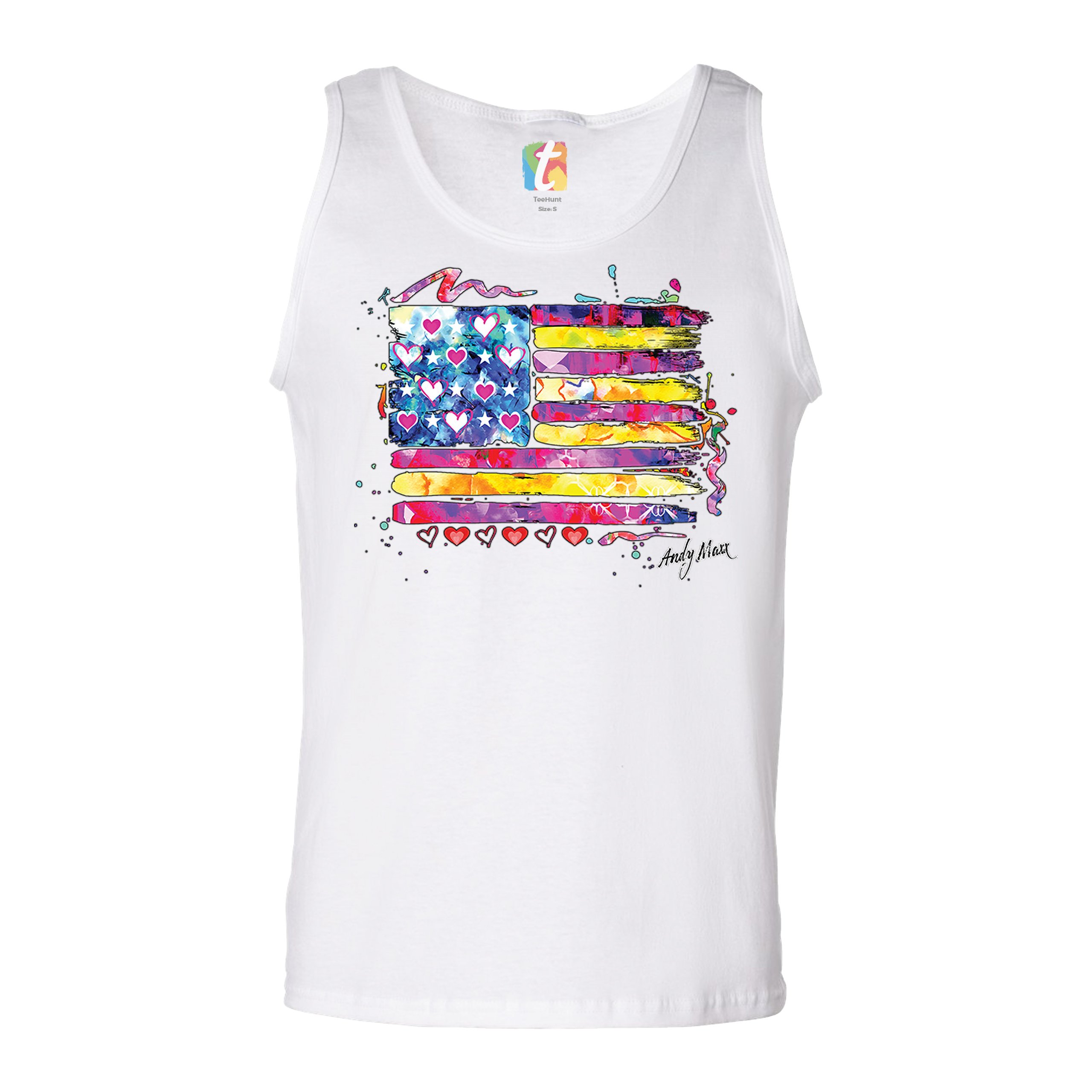 Colorful American Flag Tank Top Patriotic 4th of July Independence Men's Top - Picture 15 of 21