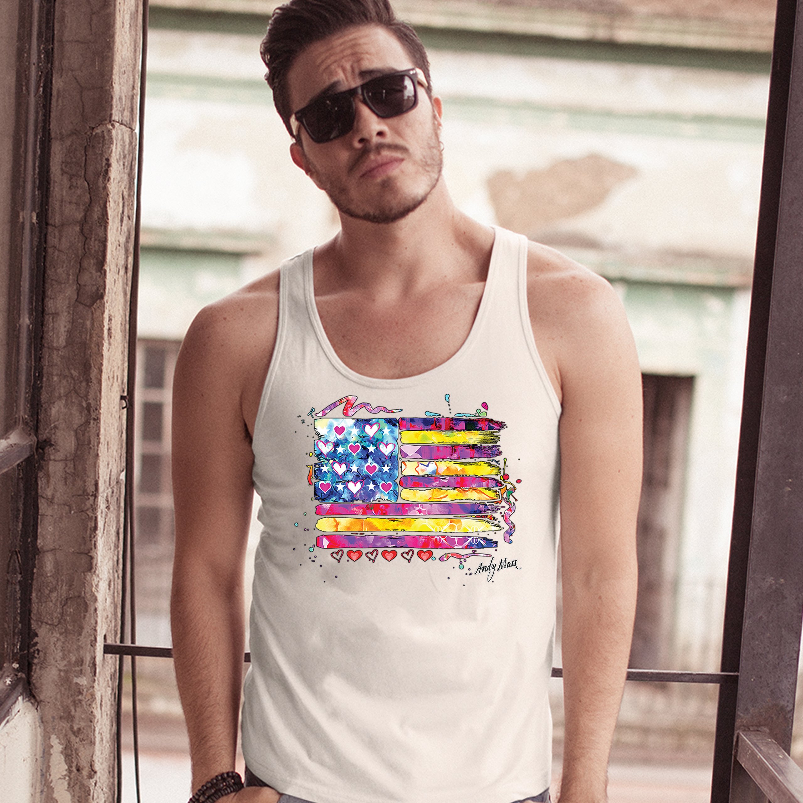 Colorful American Flag Tank Top Patriotic 4th of July Independence Men's Top - Picture 17 of 21