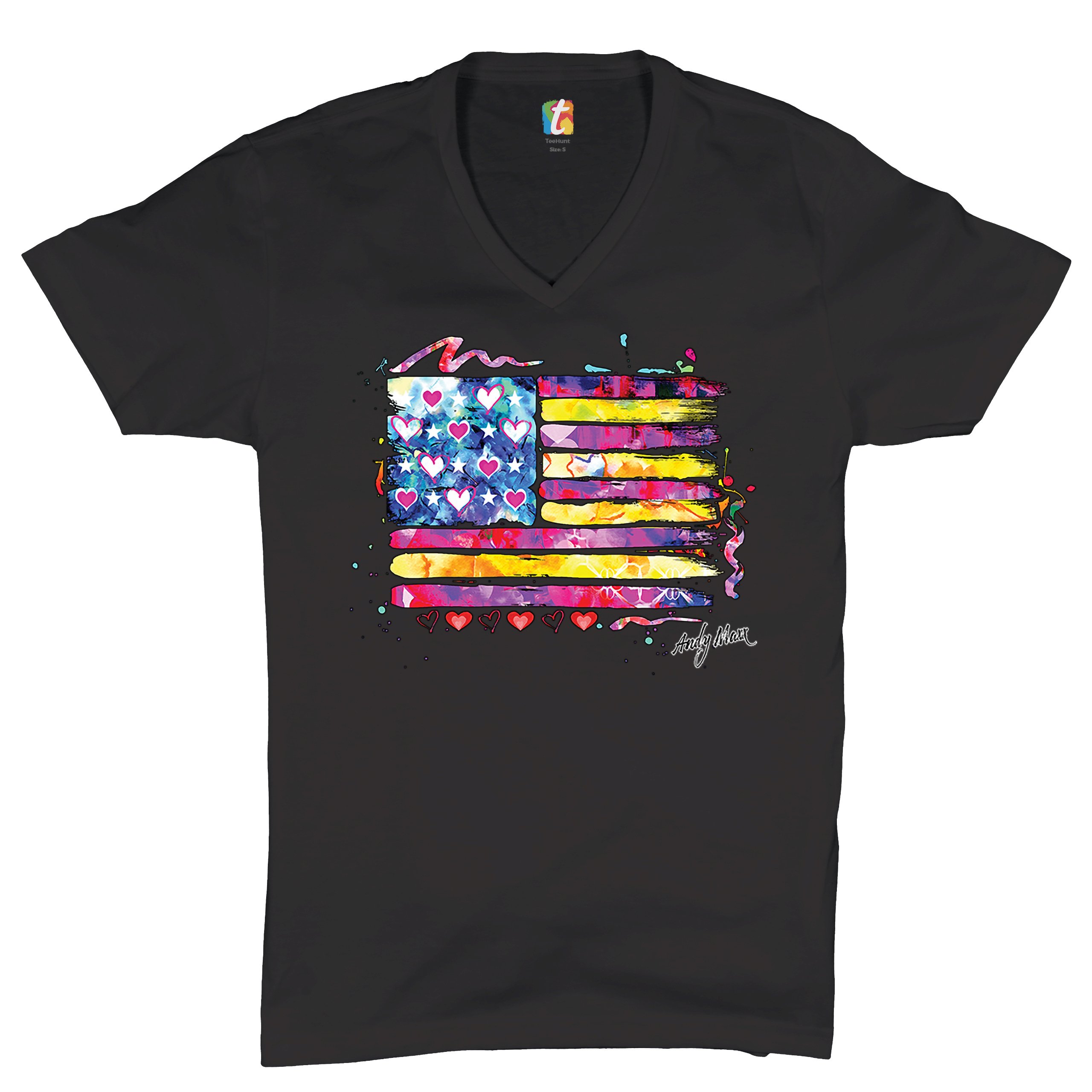 Colorful American Flag V-Neck T-shirt Patriotic 4th of July Independence Tee - Picture 2 of 17