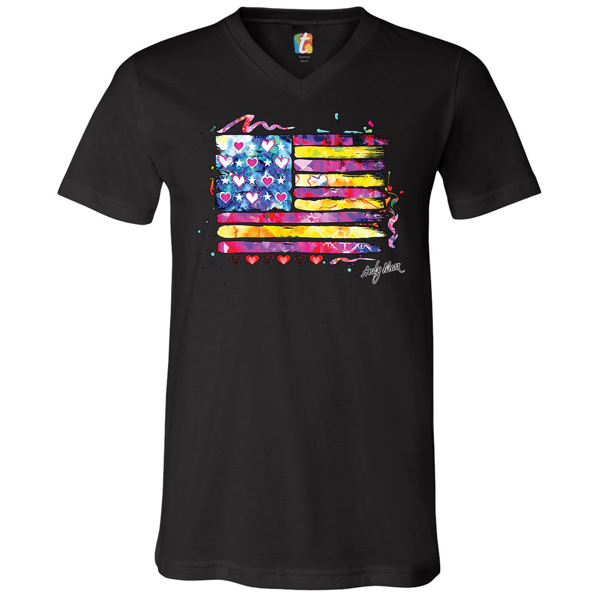 Colorful American Flag V-Neck T-shirt Patriotic 4th of July Independence Tee - Picture 3 of 17