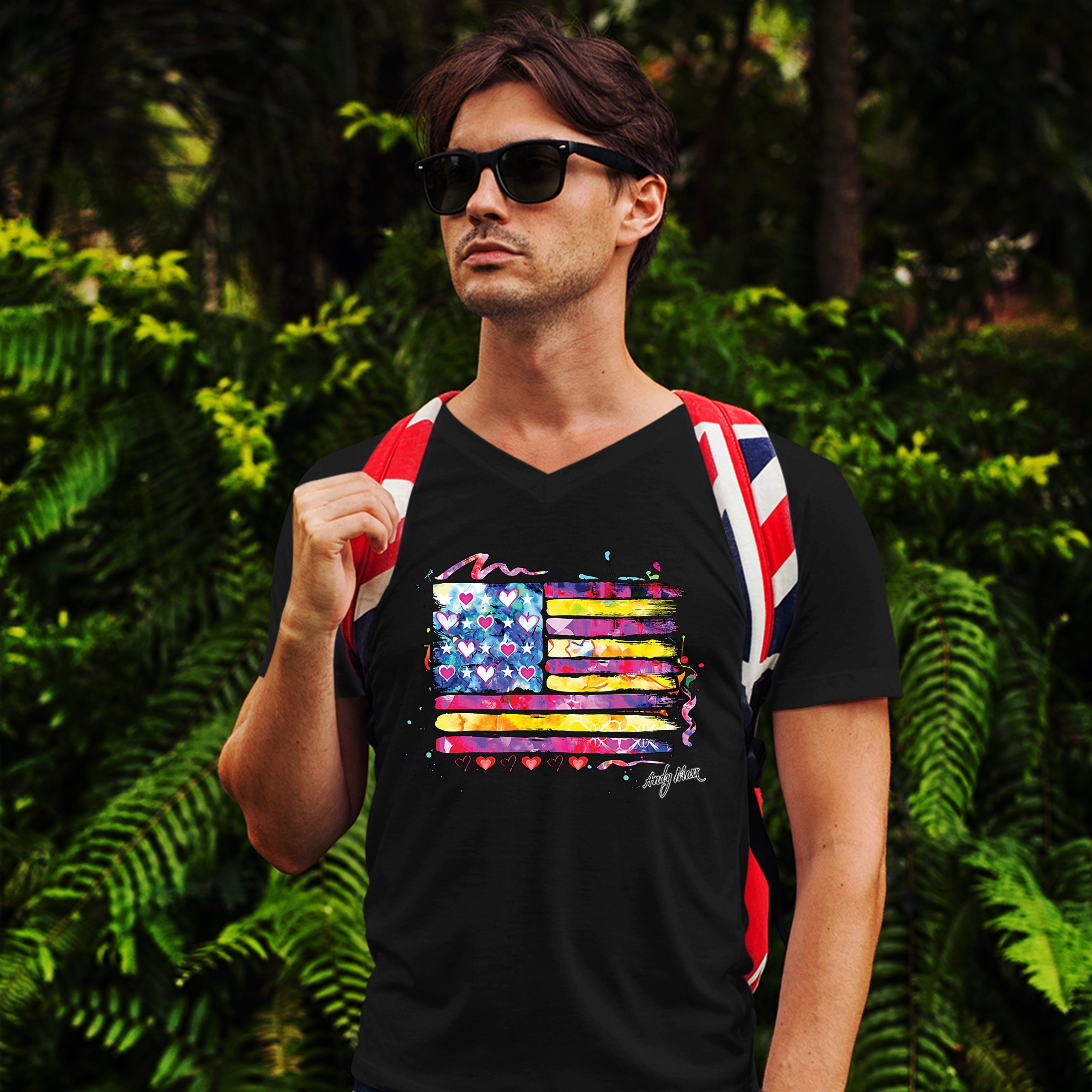 Colorful American Flag V-Neck T-shirt Patriotic 4th of July Independence Tee - Picture 5 of 17