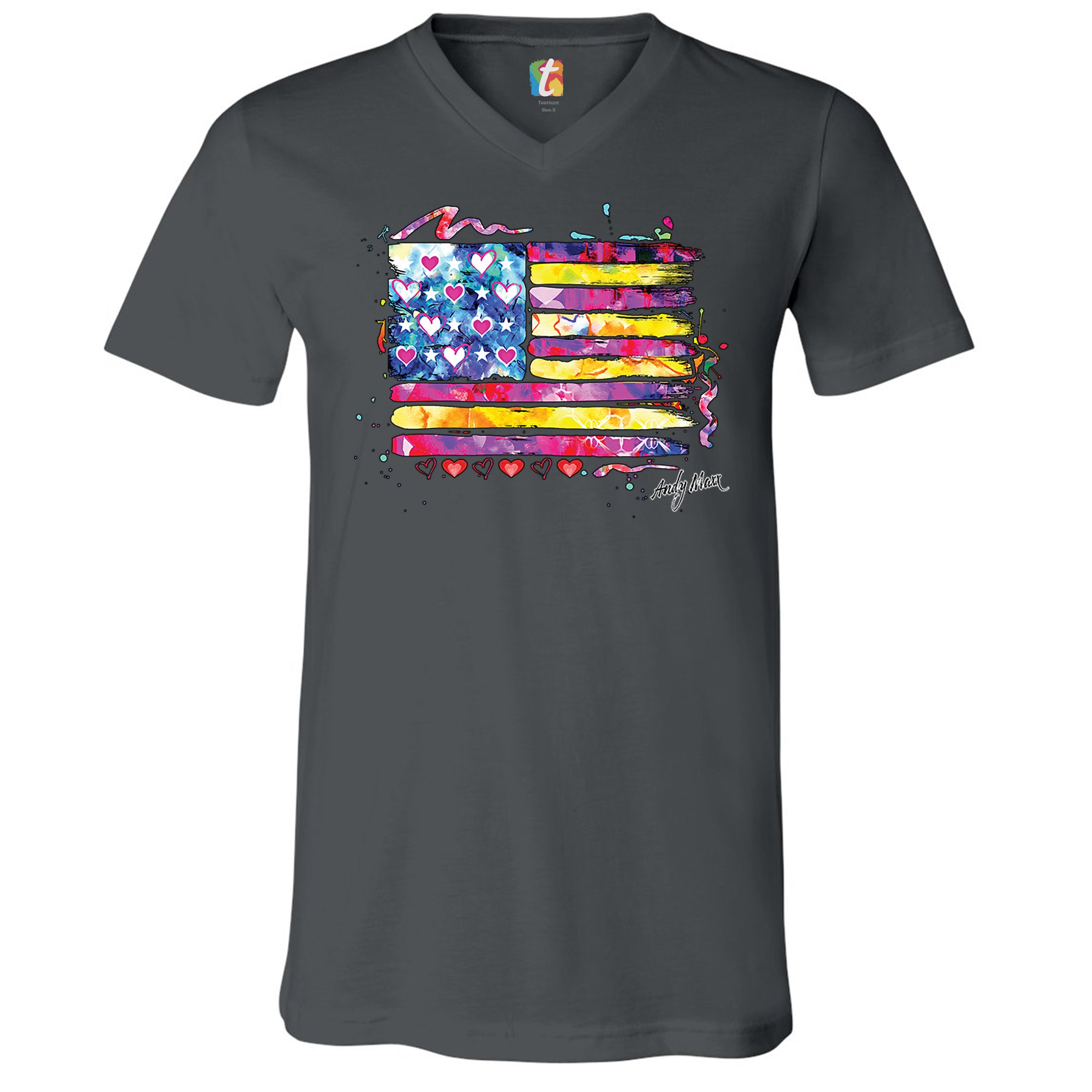 Colorful American Flag V-Neck T-shirt Patriotic 4th of July Independence Tee - Picture 15 of 17