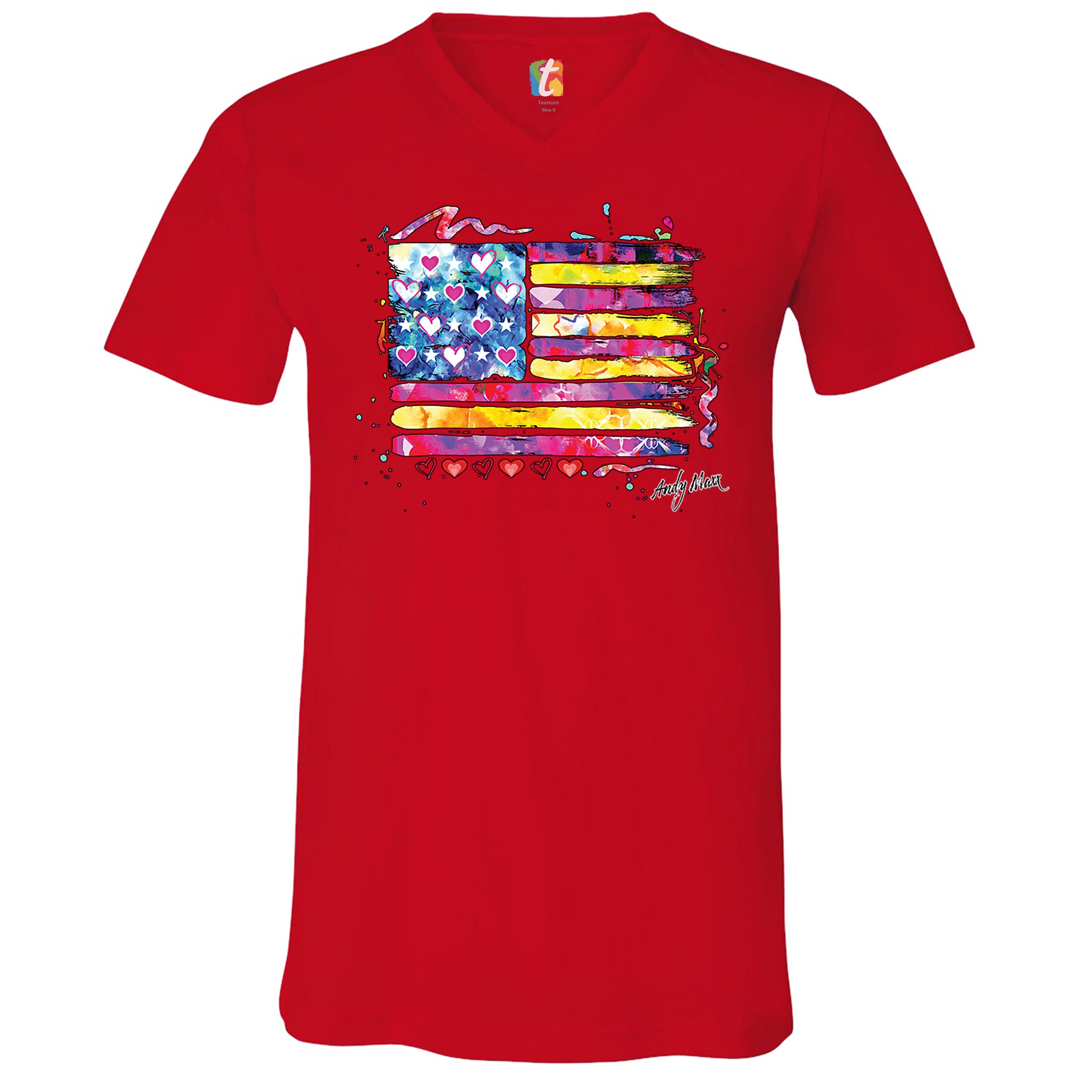 Colorful American Flag V-Neck T-shirt Patriotic 4th of July Independence Tee - Picture 7 of 17