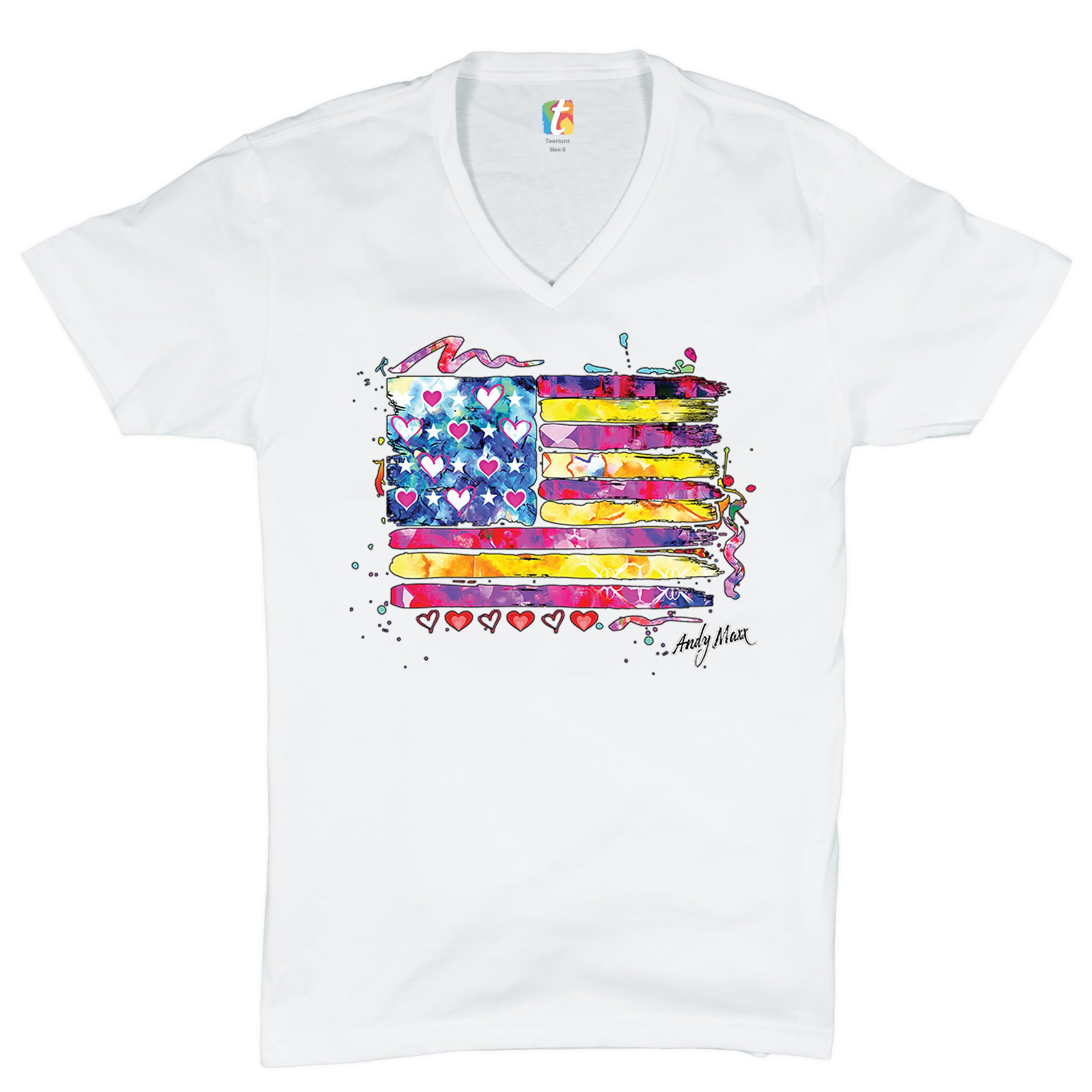 Colorful American Flag V-Neck T-shirt Patriotic 4th of July Independence Tee - Picture 10 of 17