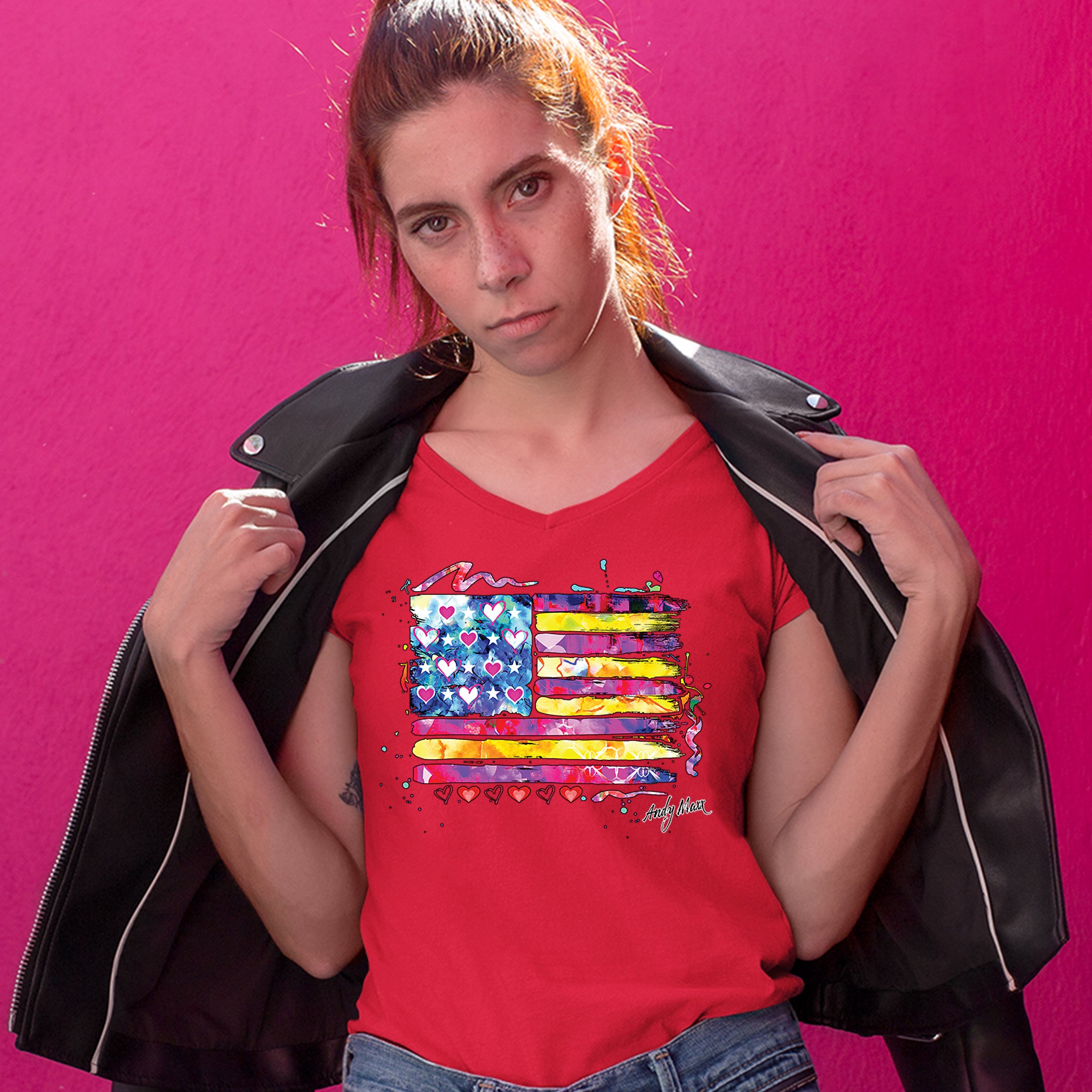 Colorful American Flag Women's V-Neck T-shirt Patriotic 4th of July USA Tee - Picture 17 of 41