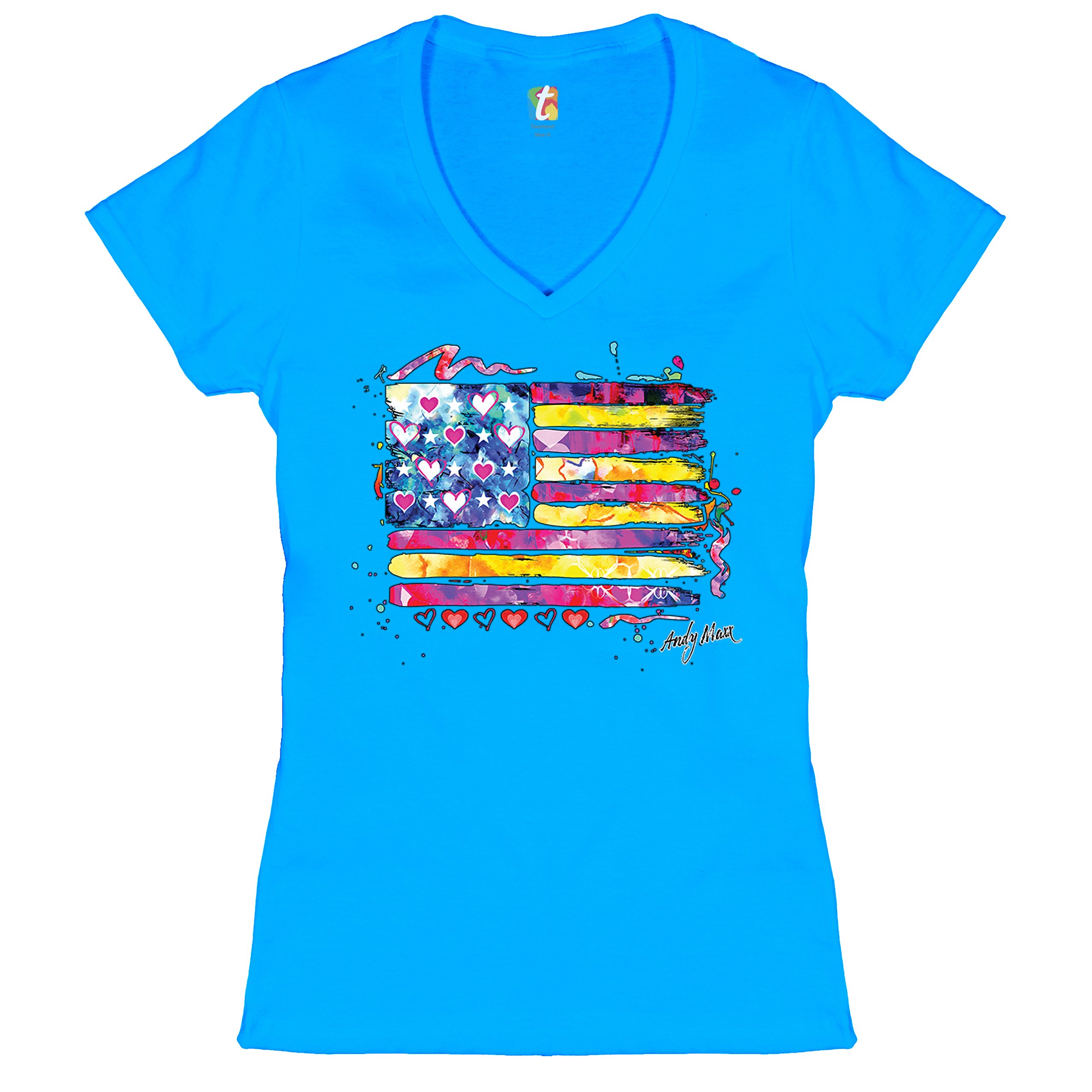 Colorful American Flag Women's V-Neck T-shirt Patriotic 4th of July USA Tee - Picture 38 of 41