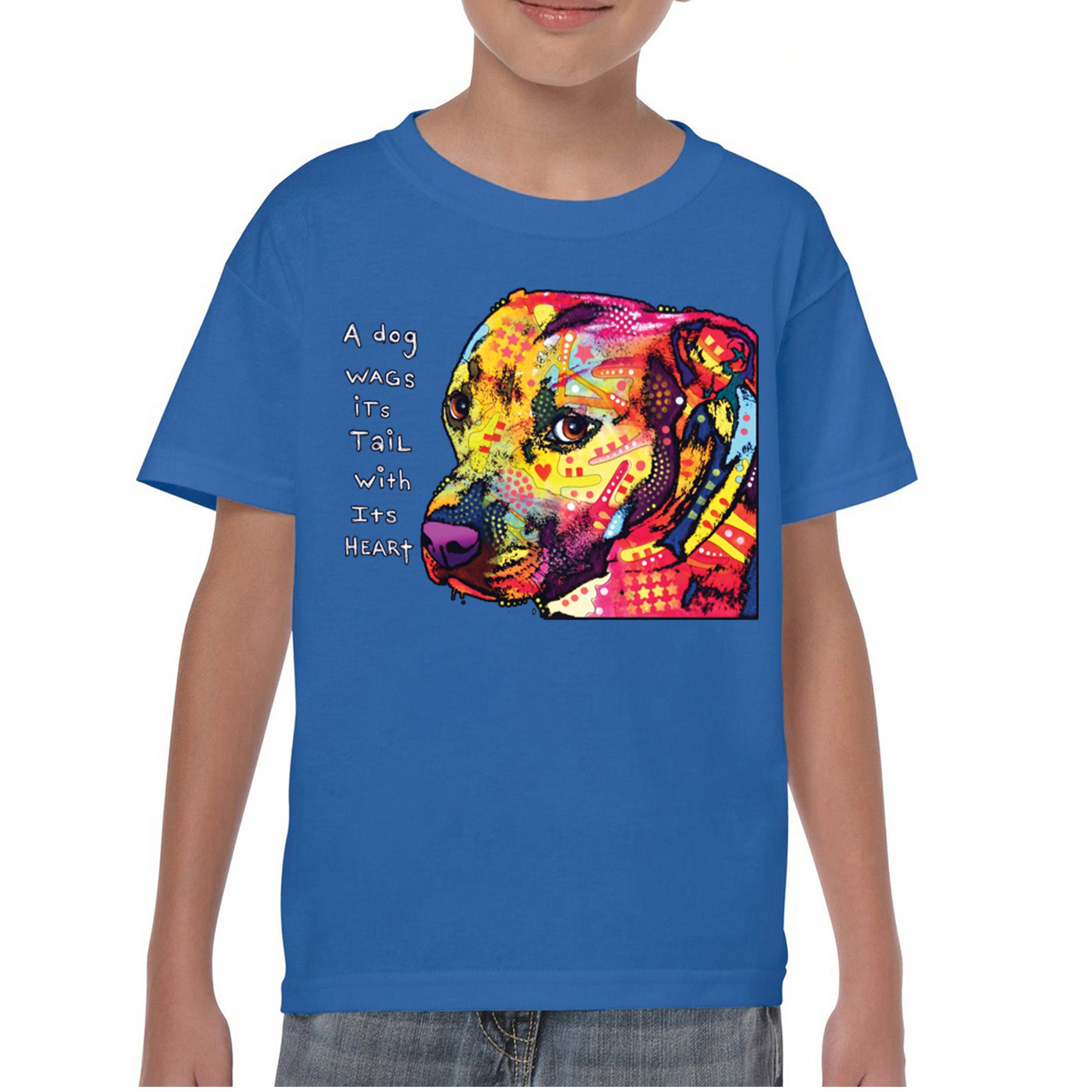 Dean Russo Pit Bull Youth T-shirt Dog Wags Its Tail with Its Heart Kids - Picture 37 of 50