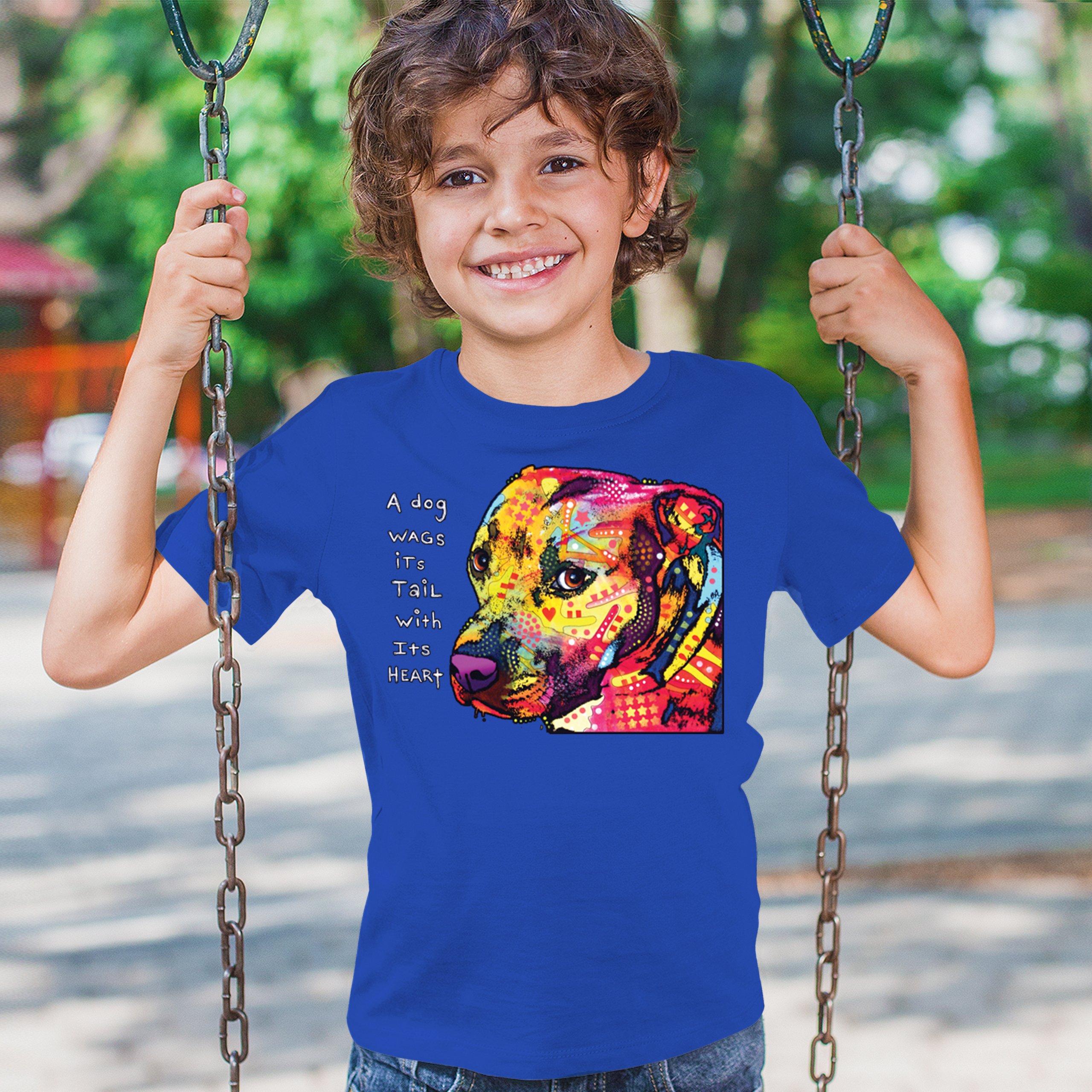Dean Russo Pit Bull Youth T-shirt Dog Wags Its Tail with Its Heart Kids - Picture 40 of 50