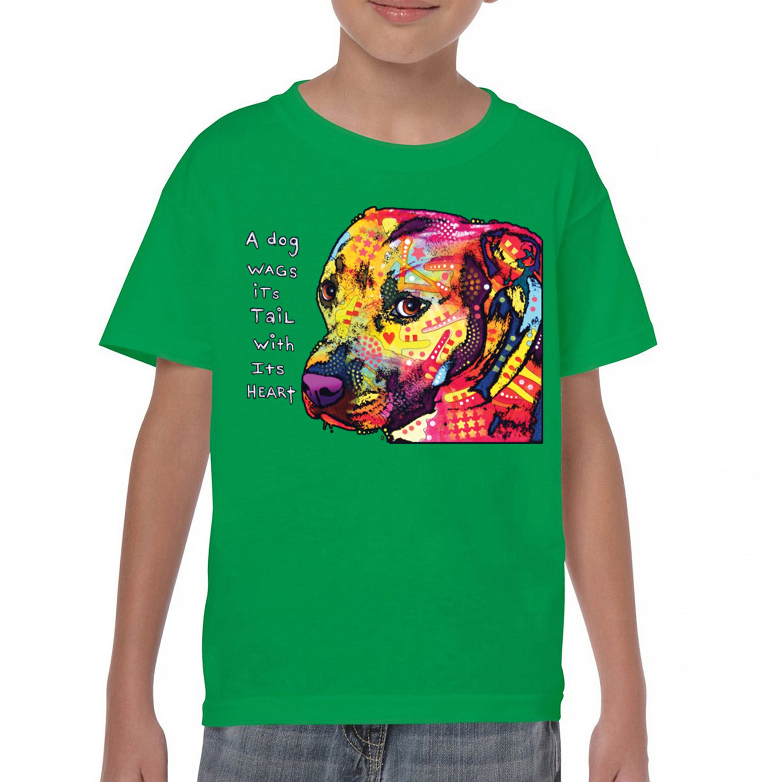 Dean Russo Pit Bull Youth T-shirt Dog Wags Its Tail with Its Heart Kids - Picture 30 of 50