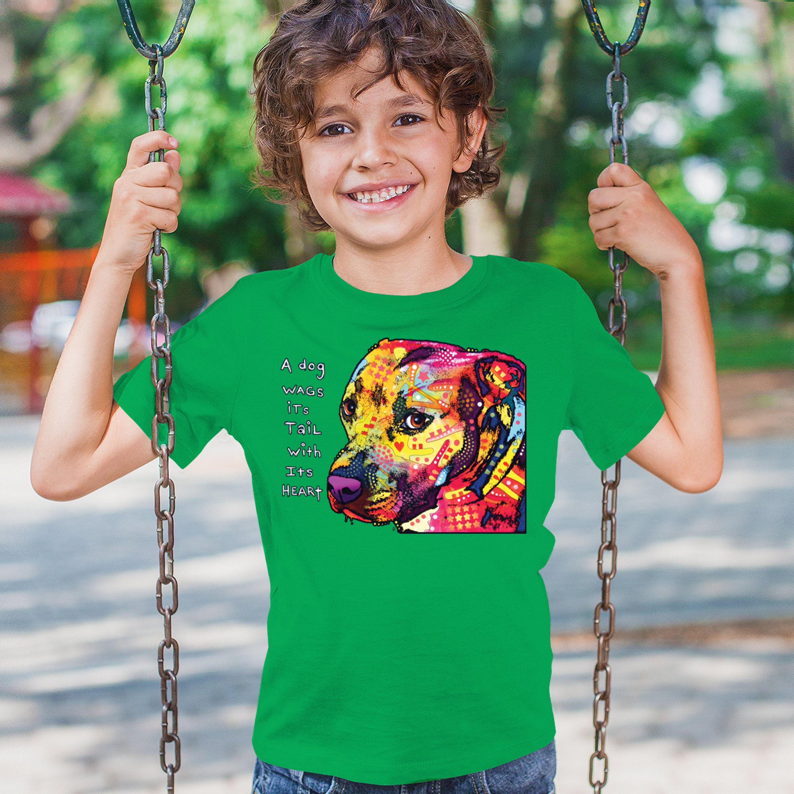 Dean Russo Pit Bull Youth T-shirt Dog Wags Its Tail with Its Heart Kids - Picture 33 of 50