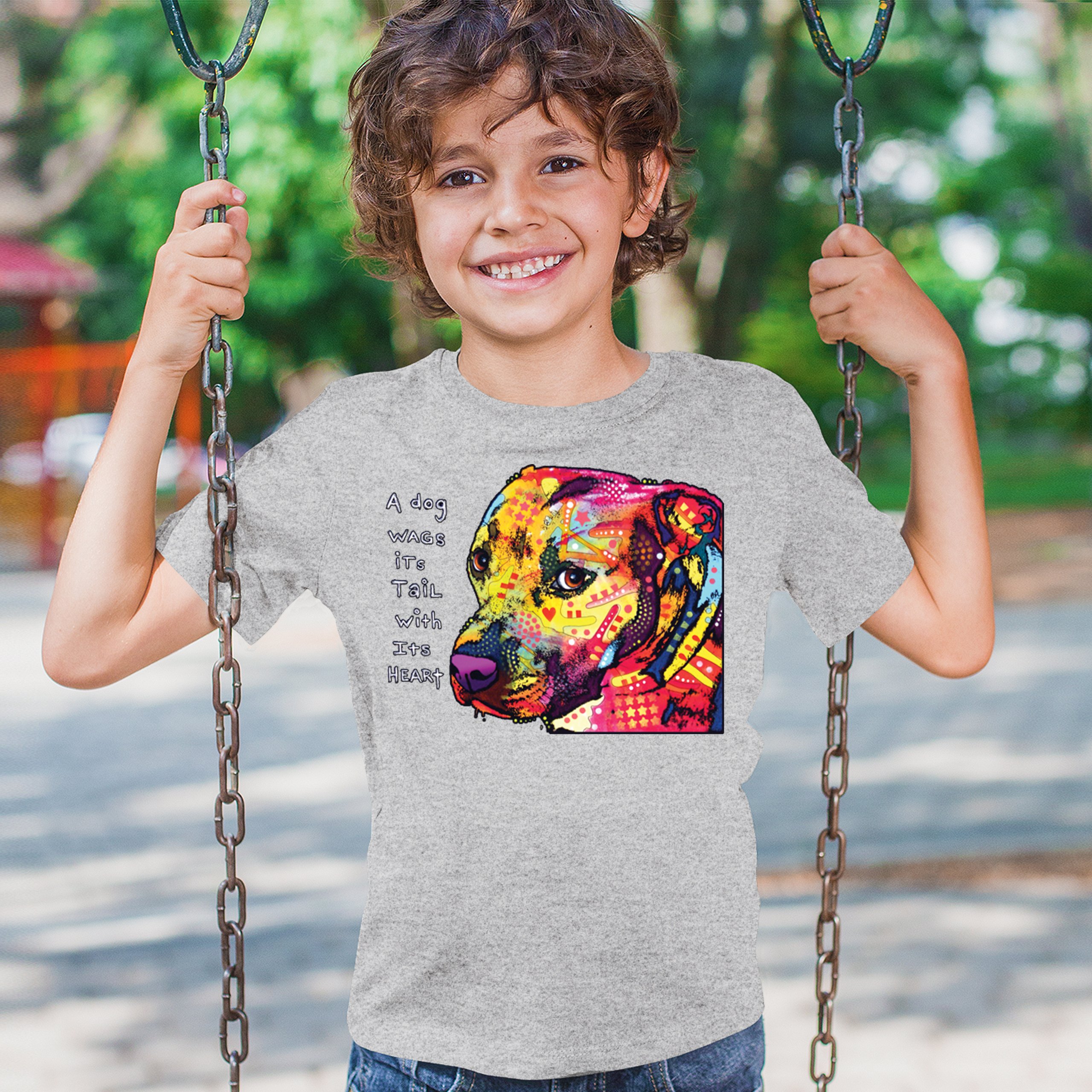 Dean Russo Pit Bull Youth T-shirt Dog Wags Its Tail with Its Heart Kids - Picture 12 of 50