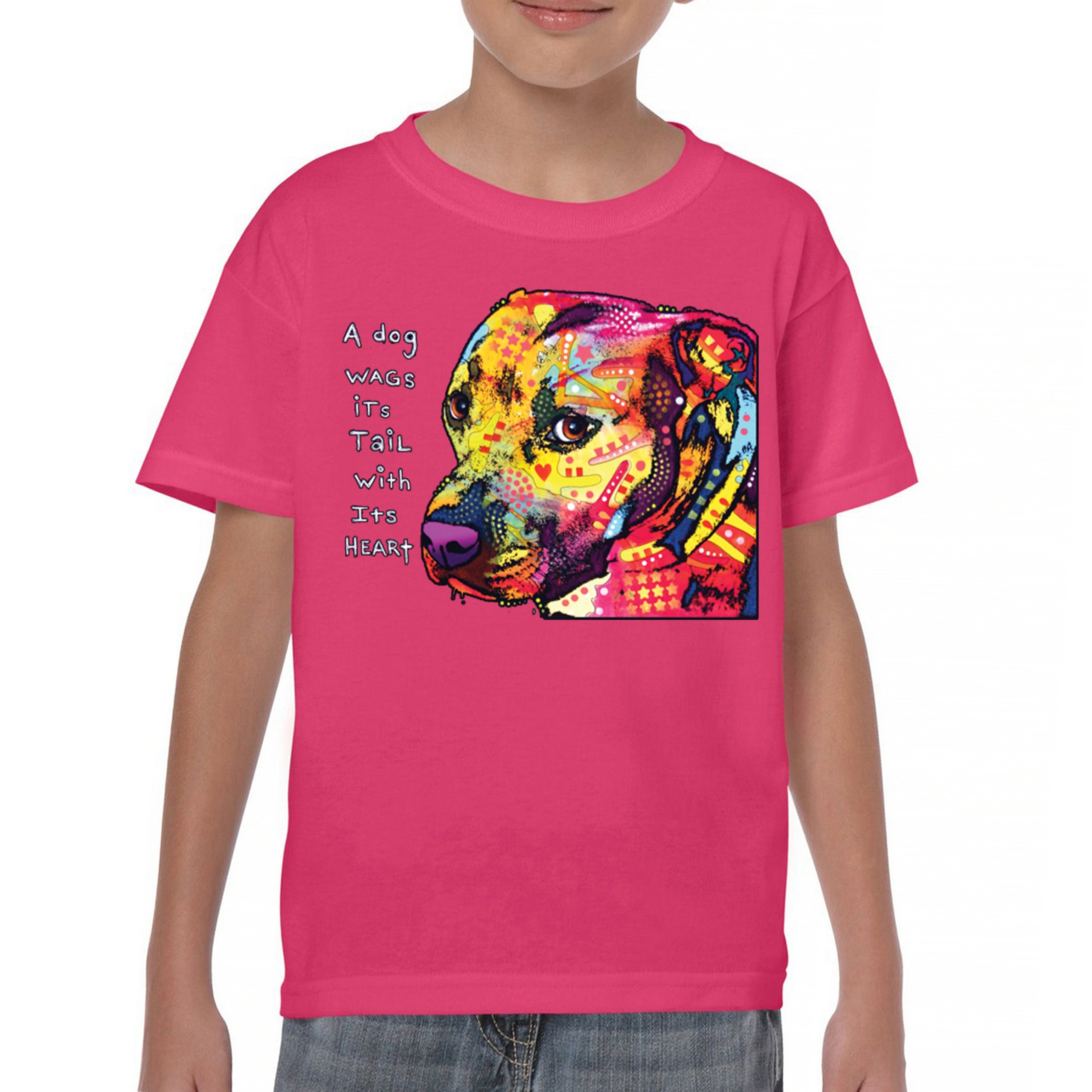 Dean Russo Pit Bull Youth T-shirt Dog Wags Its Tail with Its Heart Kids - Picture 44 of 50