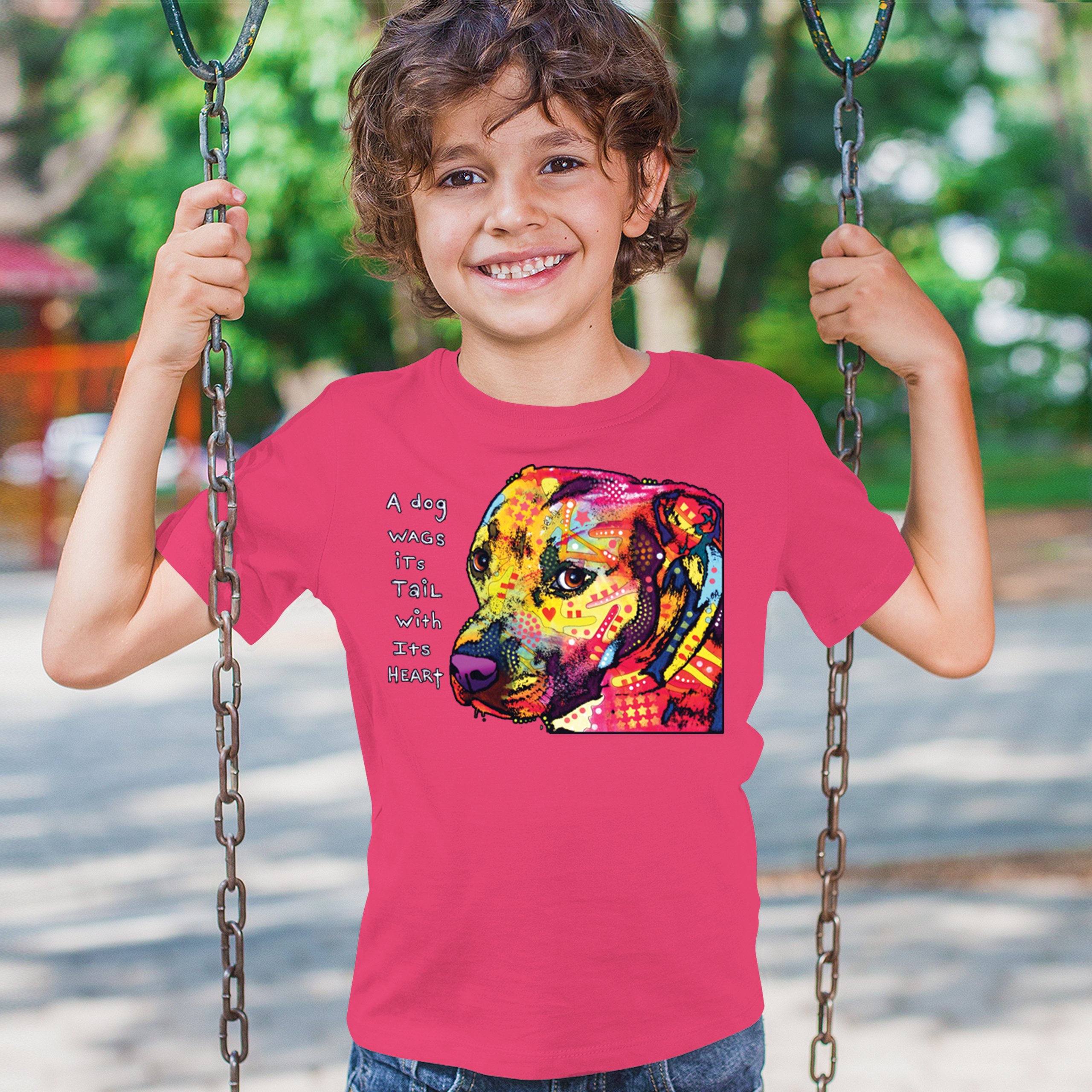 Dean Russo Pit Bull Youth T-shirt Dog Wags Its Tail with Its Heart Kids - Picture 47 of 50