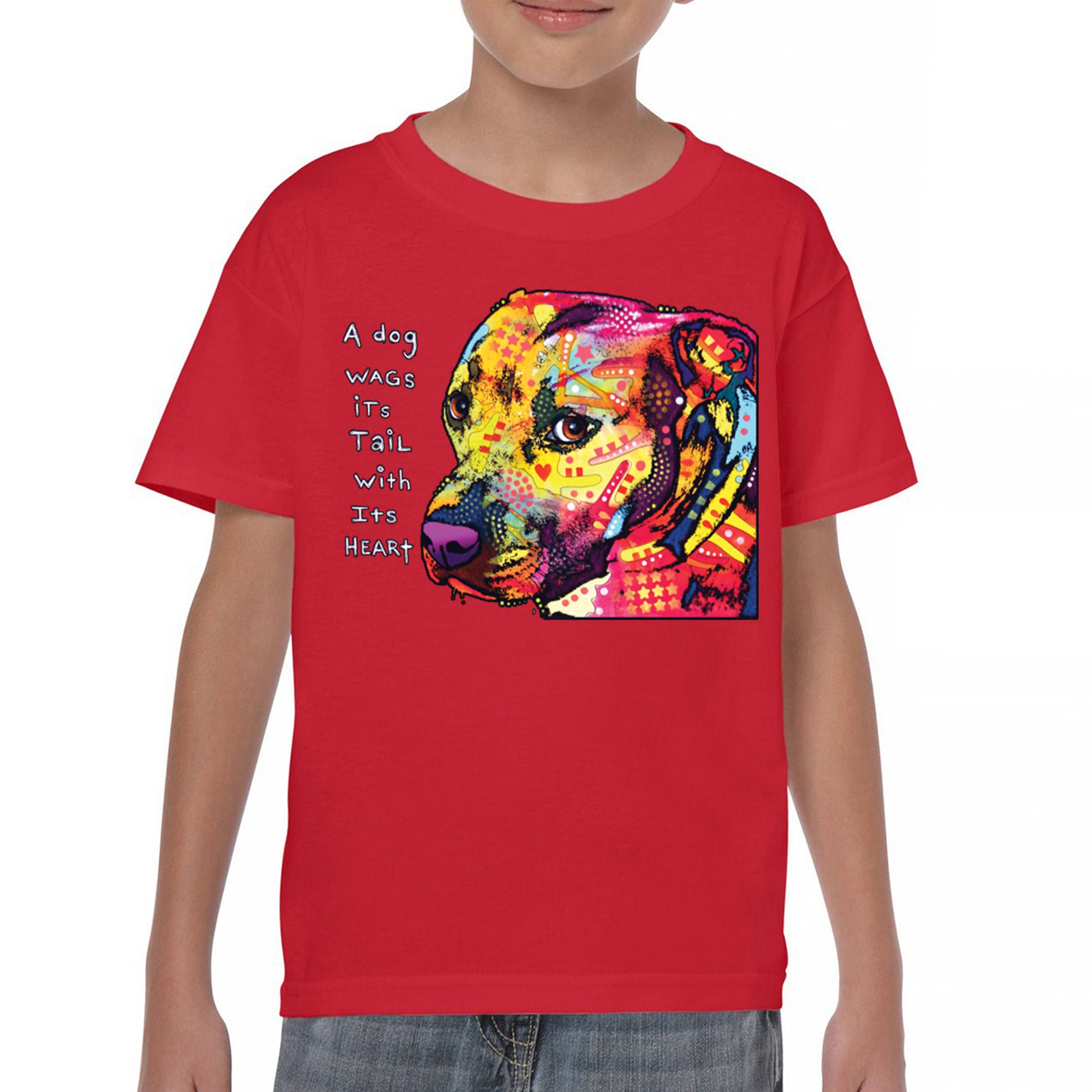 Dean Russo Pit Bull Youth T-shirt Dog Wags Its Tail with Its Heart Kids - Picture 16 of 50
