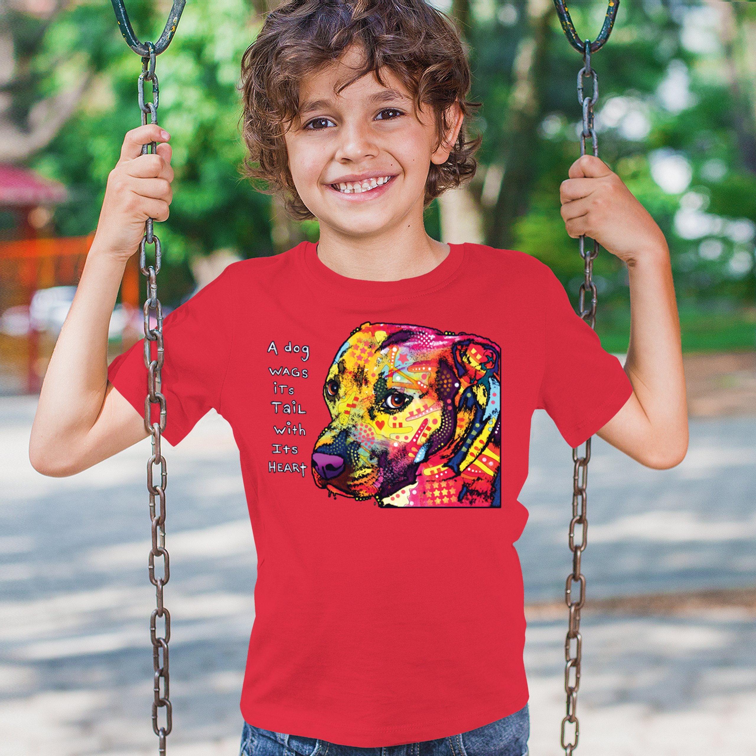 Dean Russo Pit Bull Youth T-shirt Dog Wags Its Tail with Its Heart Kids - Picture 19 of 50