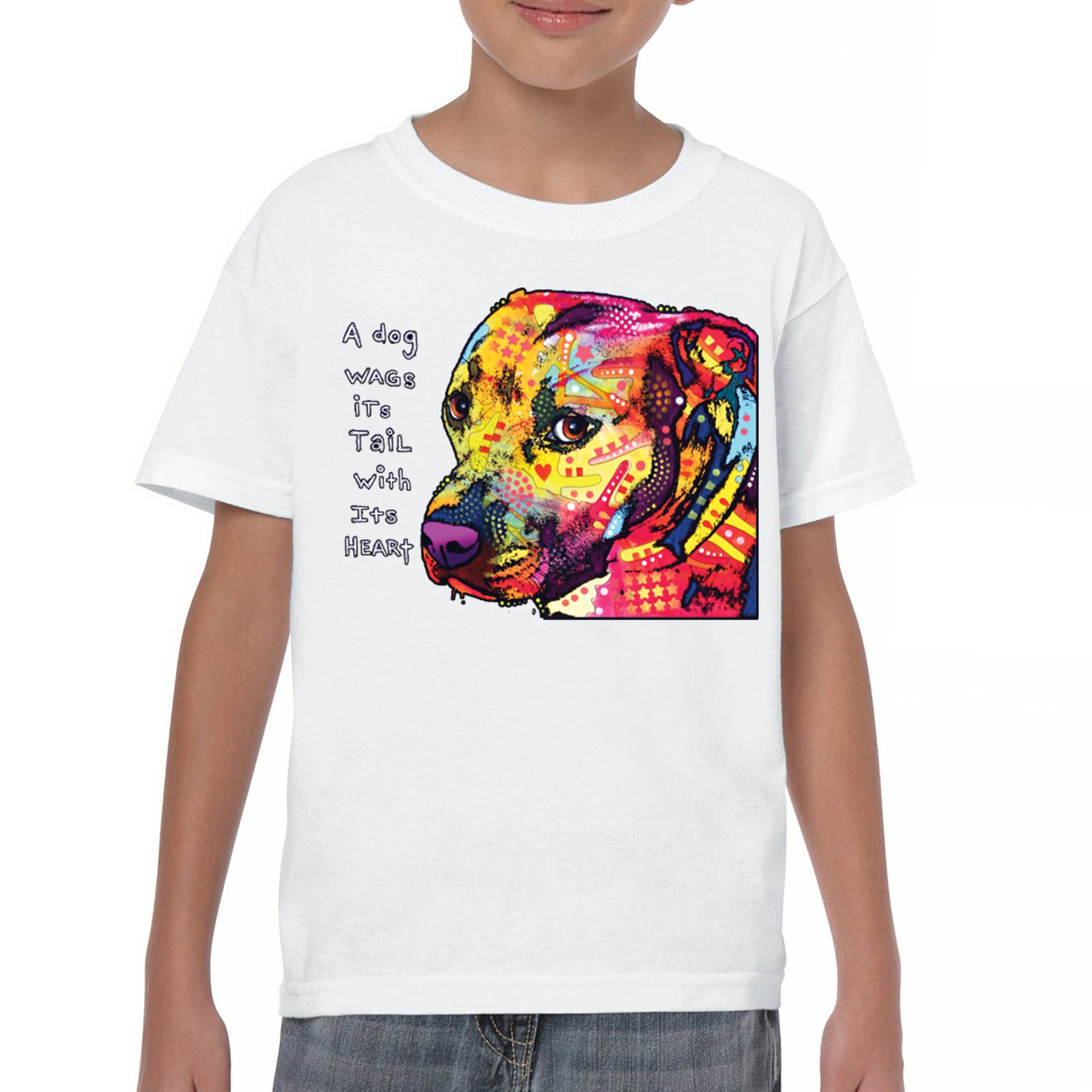 Dean Russo Pit Bull Youth T-shirt Dog Wags Its Tail with Its Heart Kids - Picture 23 of 50