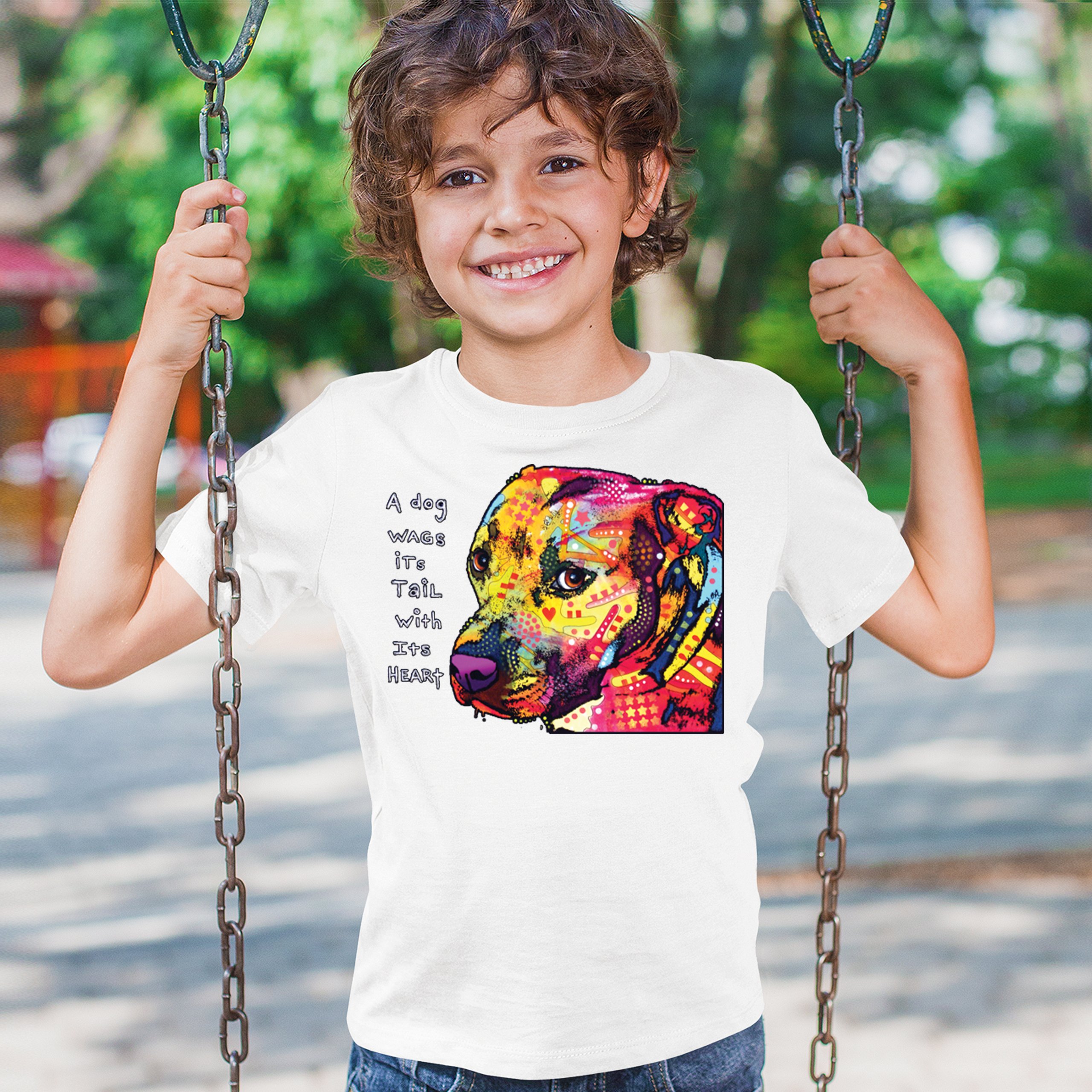 Dean Russo Pit Bull Youth T-shirt Dog Wags Its Tail with Its Heart Kids - Picture 26 of 50