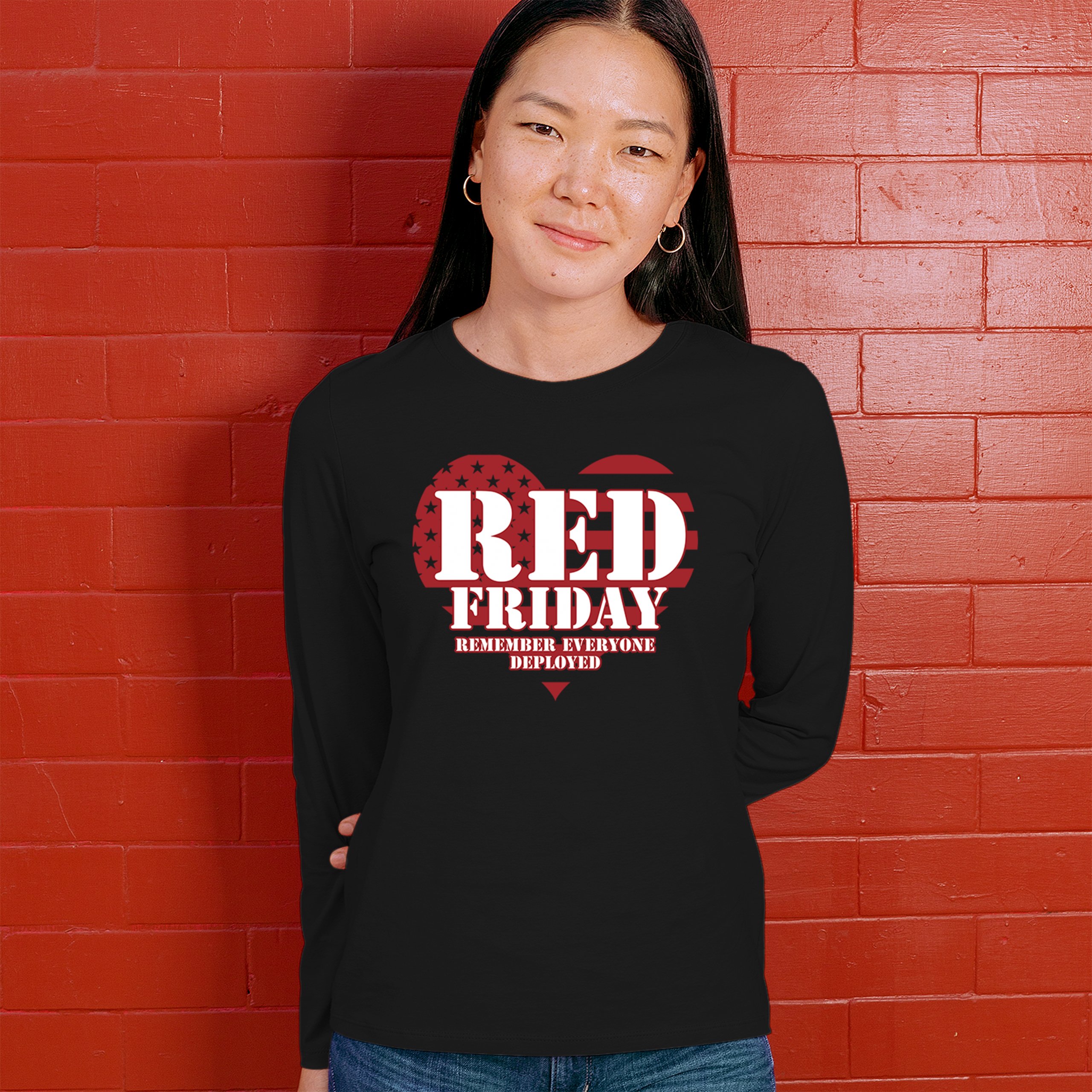 RED Friday Remember Everyone Deployed T-Shirt Military USA Flag