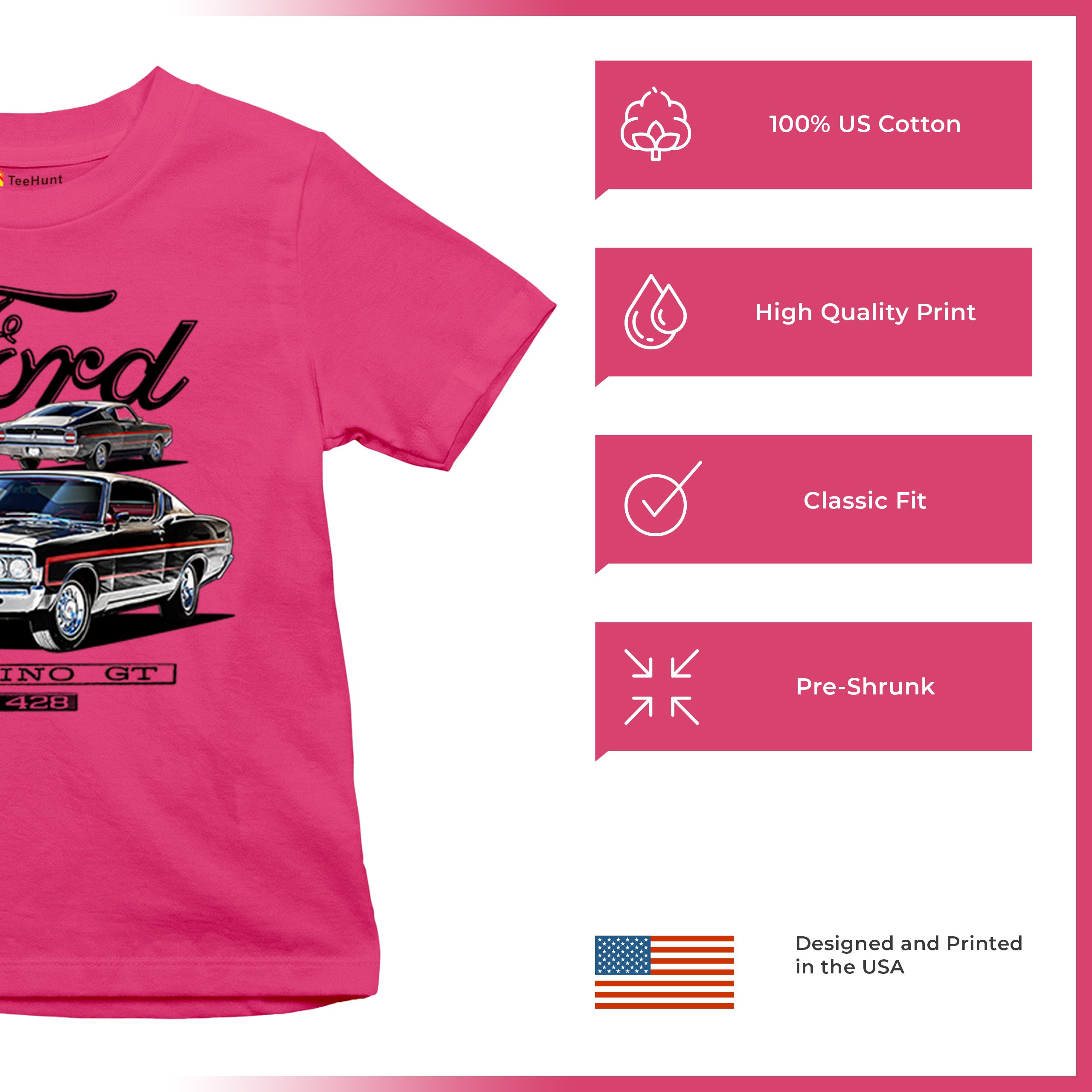 1969 Ford Torino GT Cobra Youth T-shirt American Muscle Car Classic Retro Kids - Picture 21 of 22