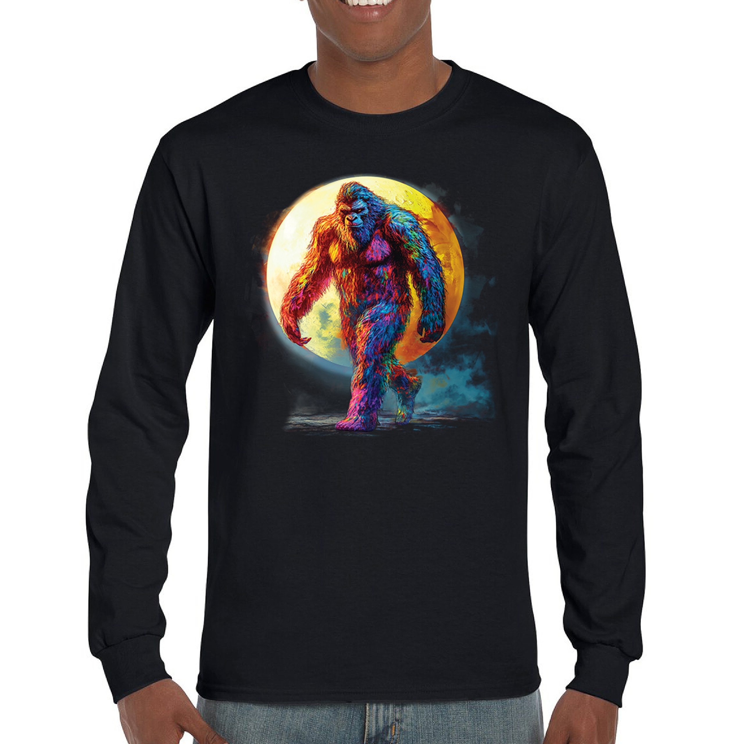 ALTRA T shirt manica lunga Full Moon Bigfoot escursionismo Sasquatch nascondi e cerca campione