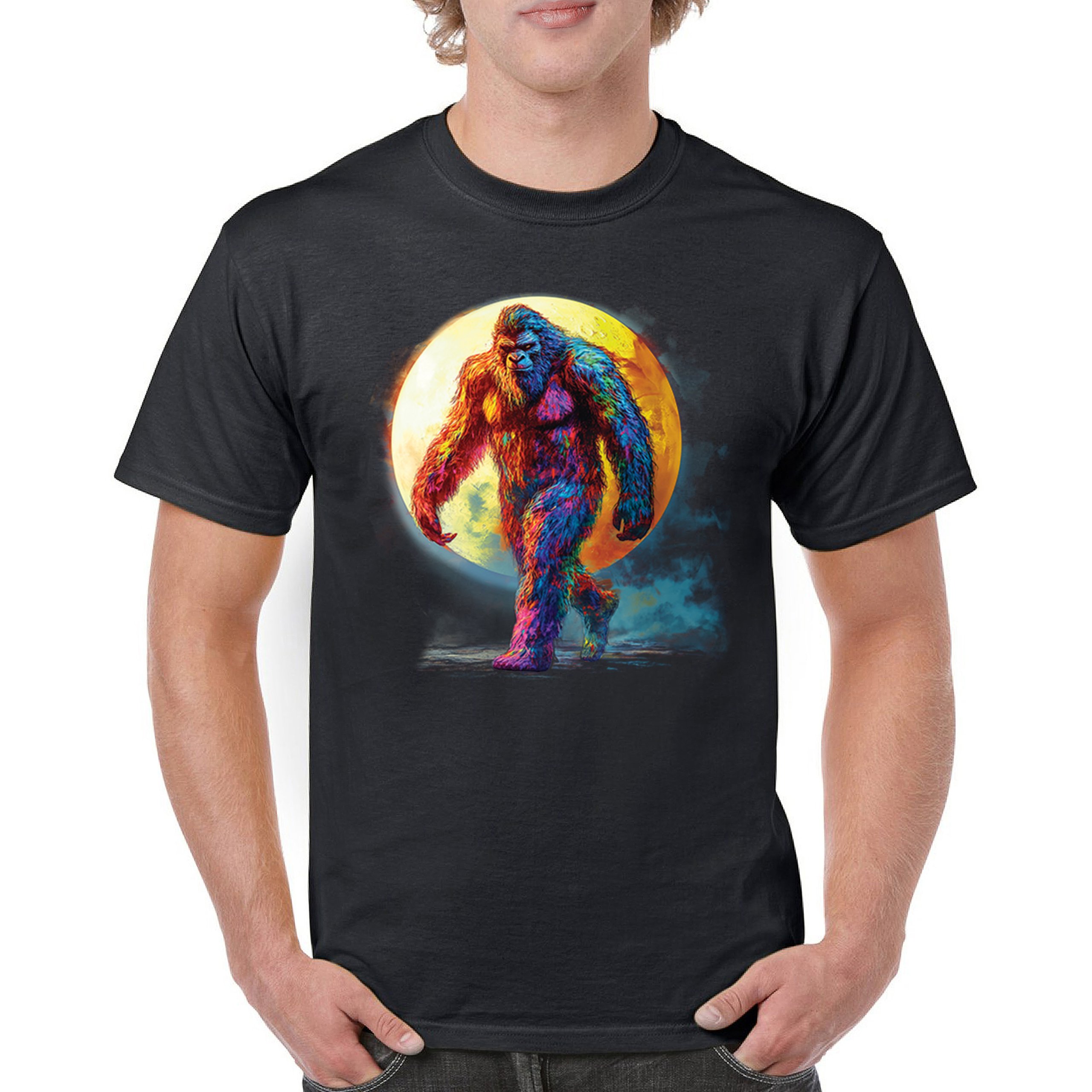 Full Moon Bigfoot T-shirt Hiking Sasquatch Hide and Seek Champ Men’s Tee