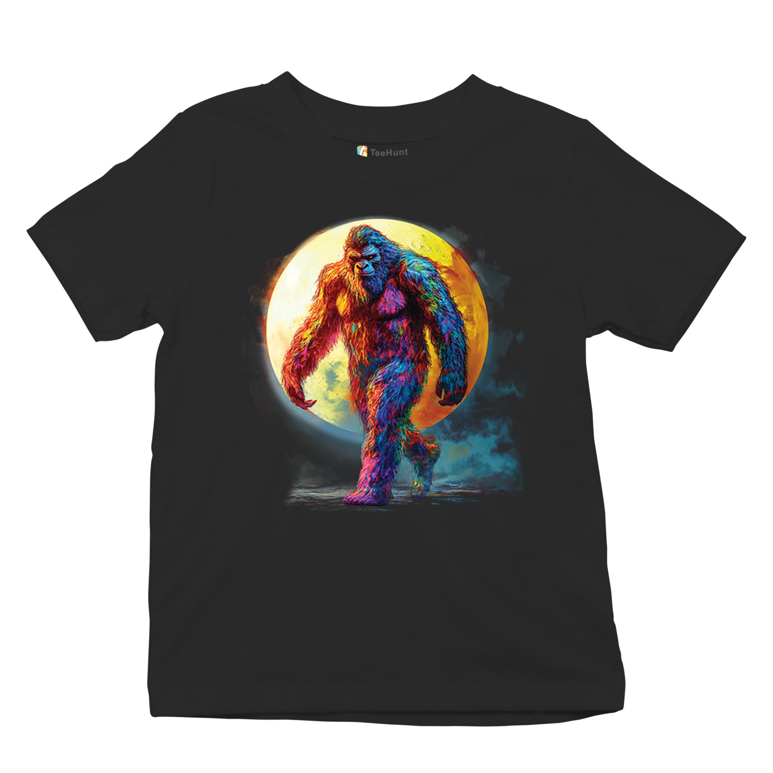 Full Moon Bigfoot Youth T-shirt Hiking Sasquatch Hide and Seek Champ Kids - Picture 6 of 50