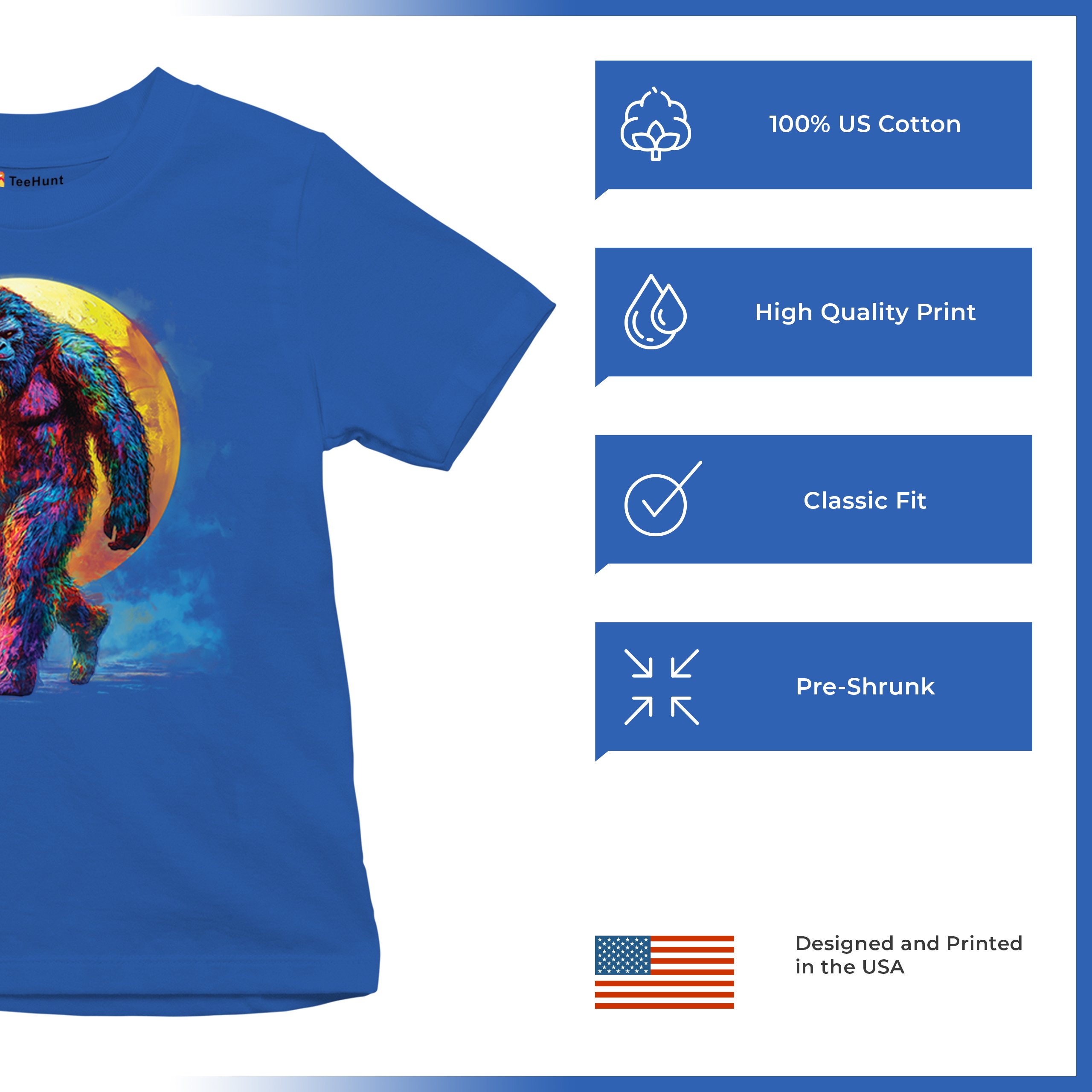 Full Moon Bigfoot Youth T-shirt Hiking Sasquatch Hide and Seek Champ Kids - Picture 42 of 50