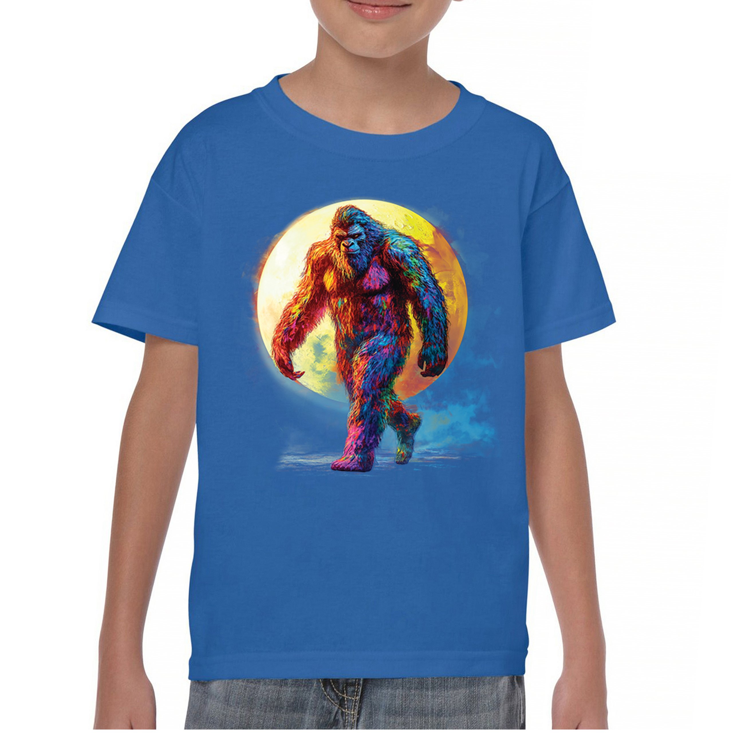 Full Moon Bigfoot Youth T-shirt Hiking Sasquatch Hide and Seek Champ Kids - Picture 37 of 50