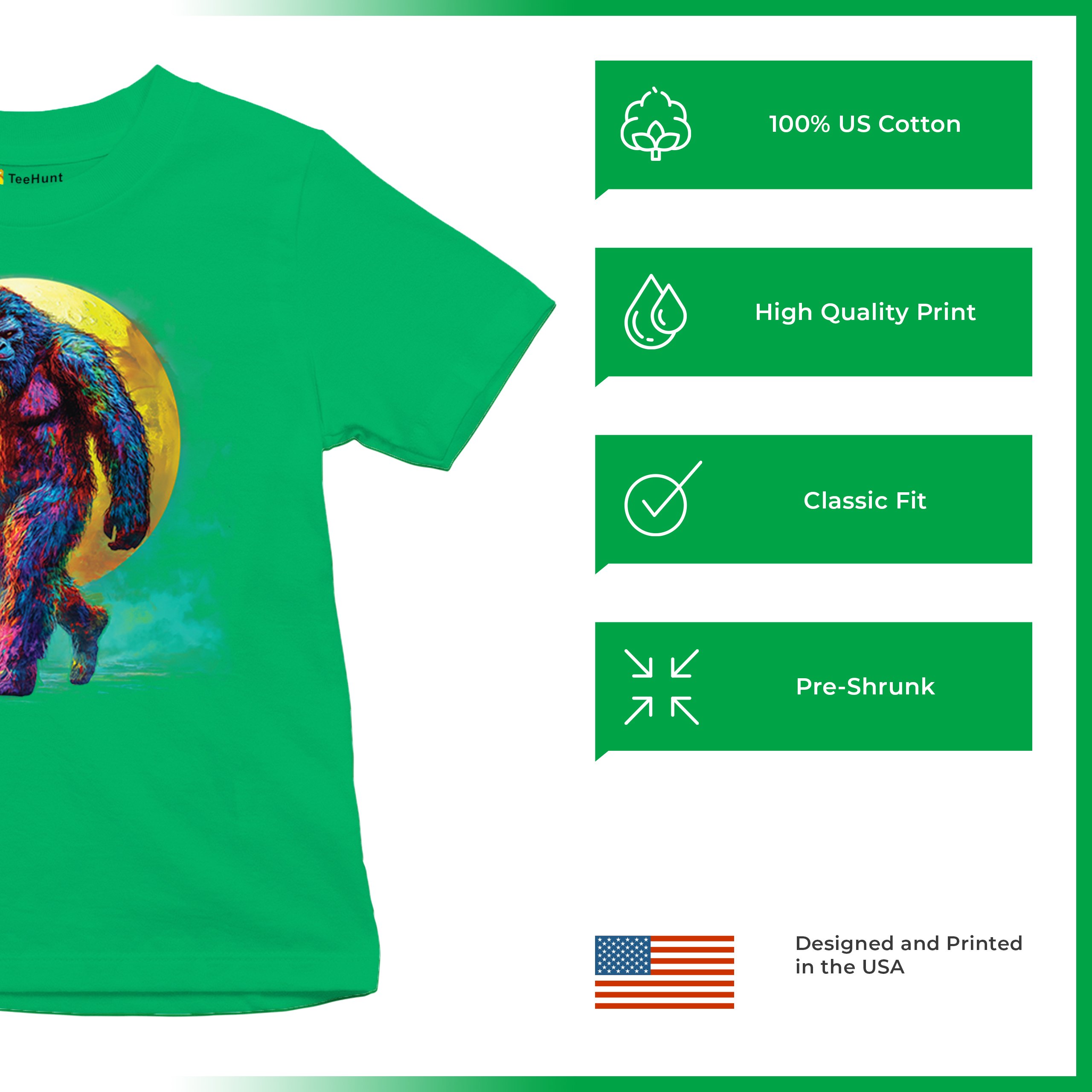 Full Moon Bigfoot Youth T-shirt Hiking Sasquatch Hide and Seek Champ Kids - Picture 35 of 50