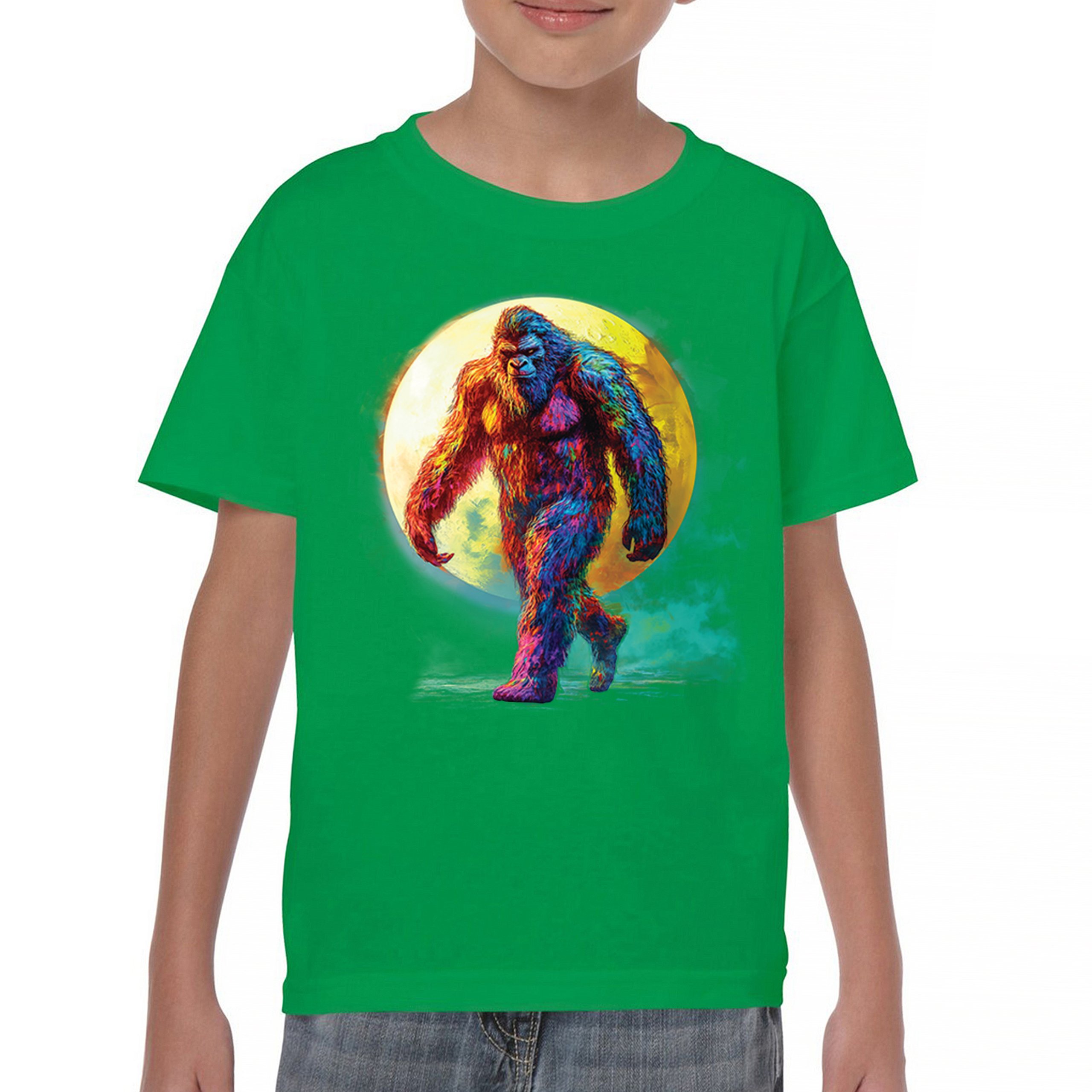 Full Moon Bigfoot Youth T-shirt Hiking Sasquatch Hide and Seek Champ Kids - Picture 30 of 50