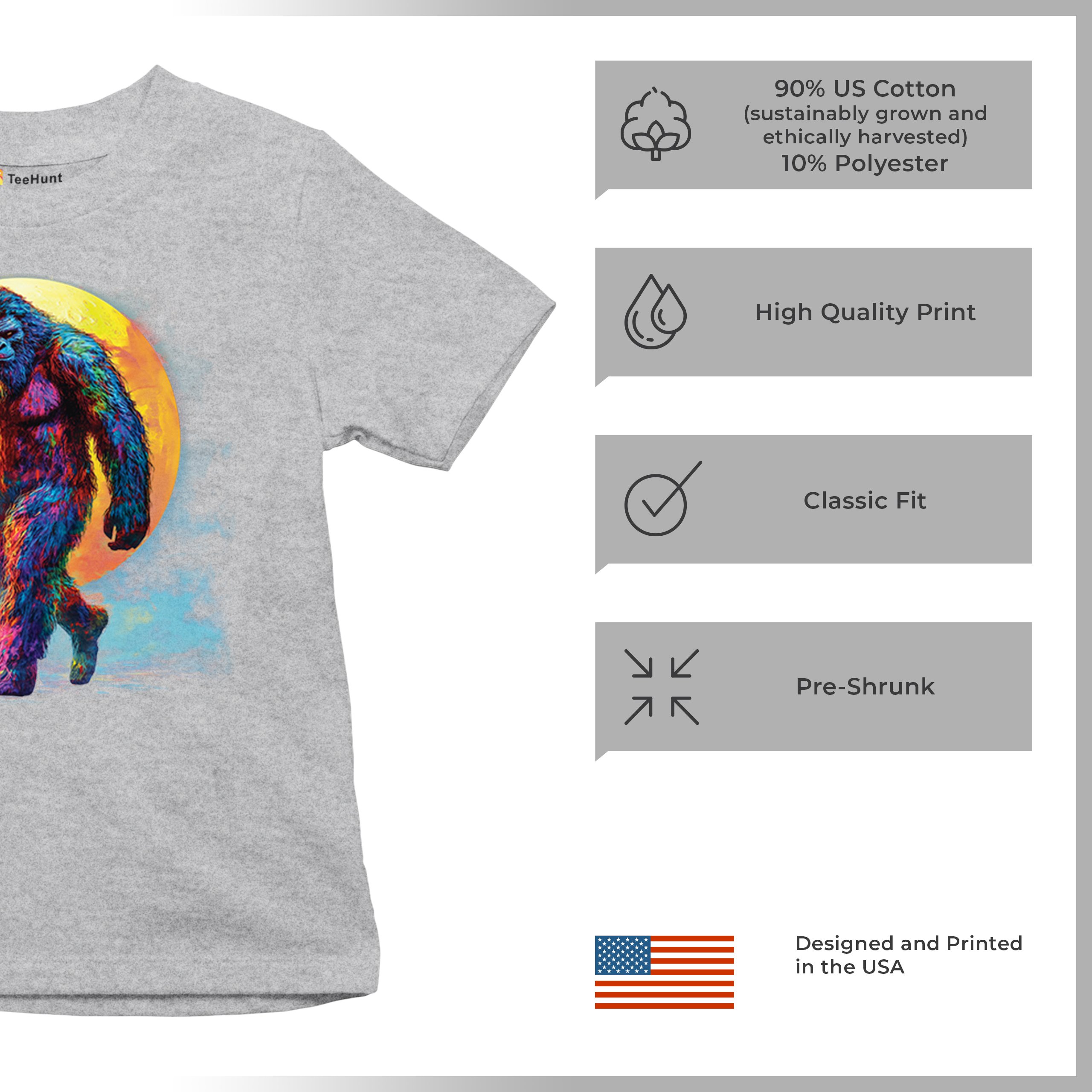 Full Moon Bigfoot Youth T-shirt Hiking Sasquatch Hide and Seek Champ Kids - Picture 14 of 50