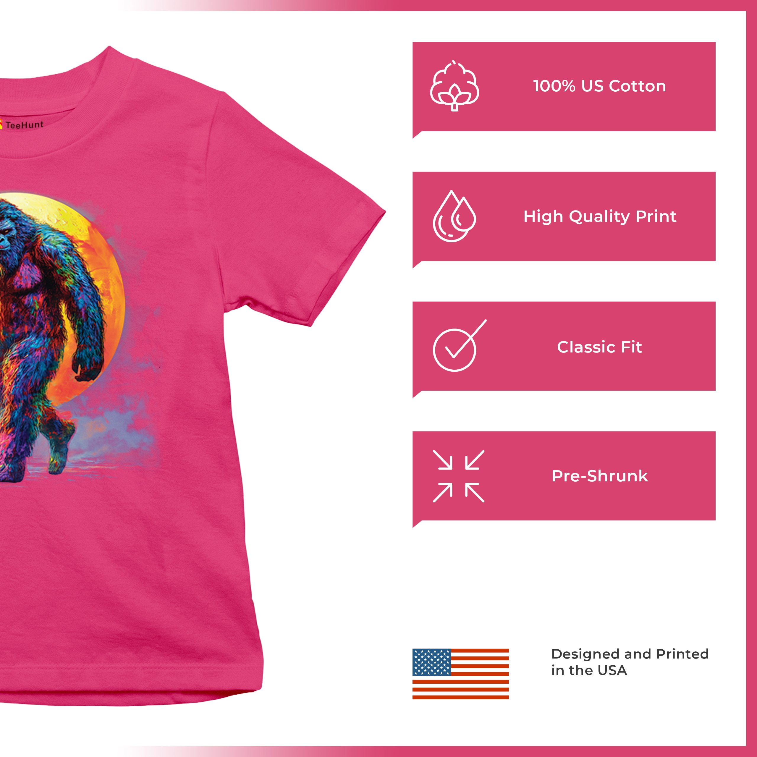 Full Moon Bigfoot Youth T-shirt Hiking Sasquatch Hide and Seek Champ Kids - Picture 49 of 50