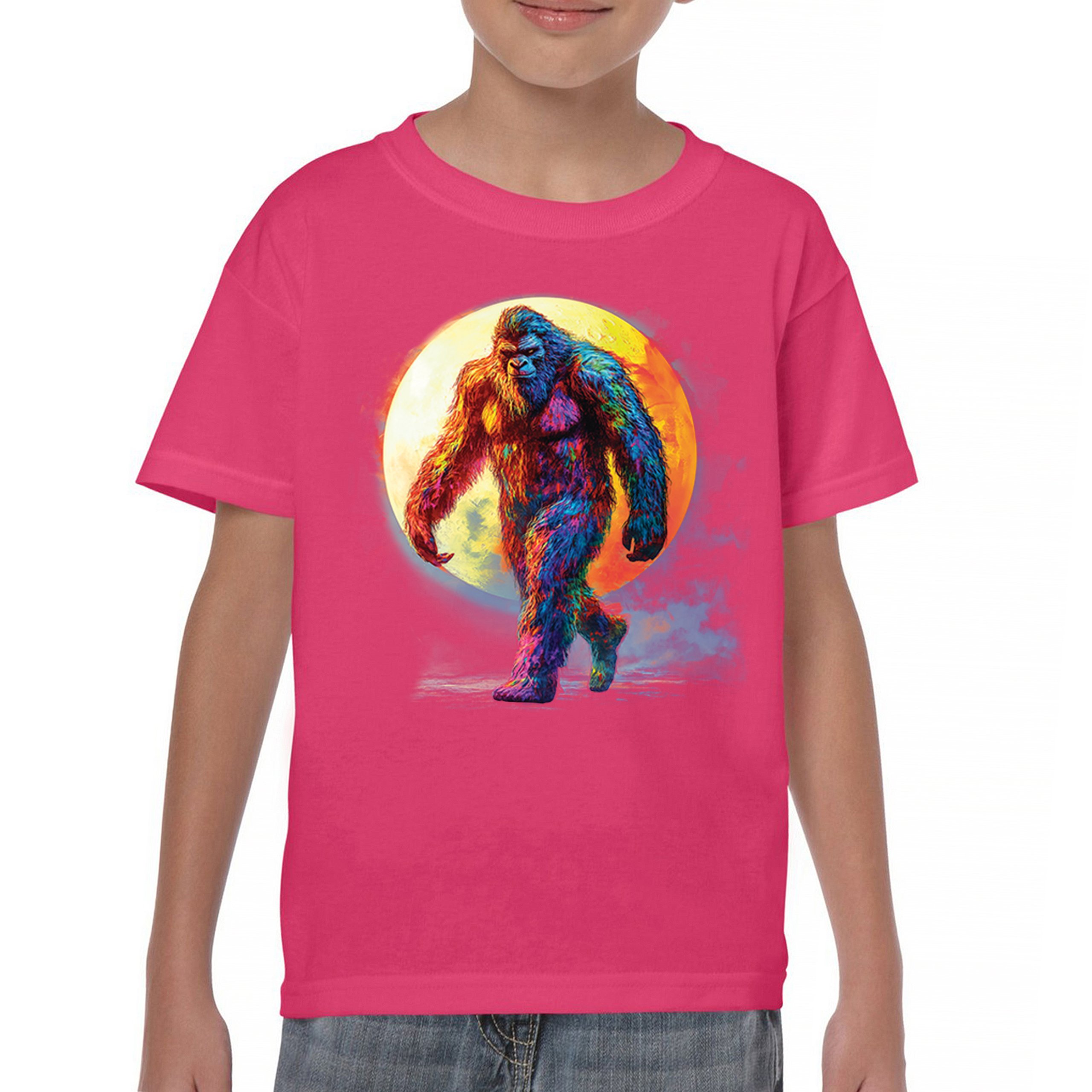 Full Moon Bigfoot Youth T-shirt Hiking Sasquatch Hide and Seek Champ Kids - Picture 44 of 50