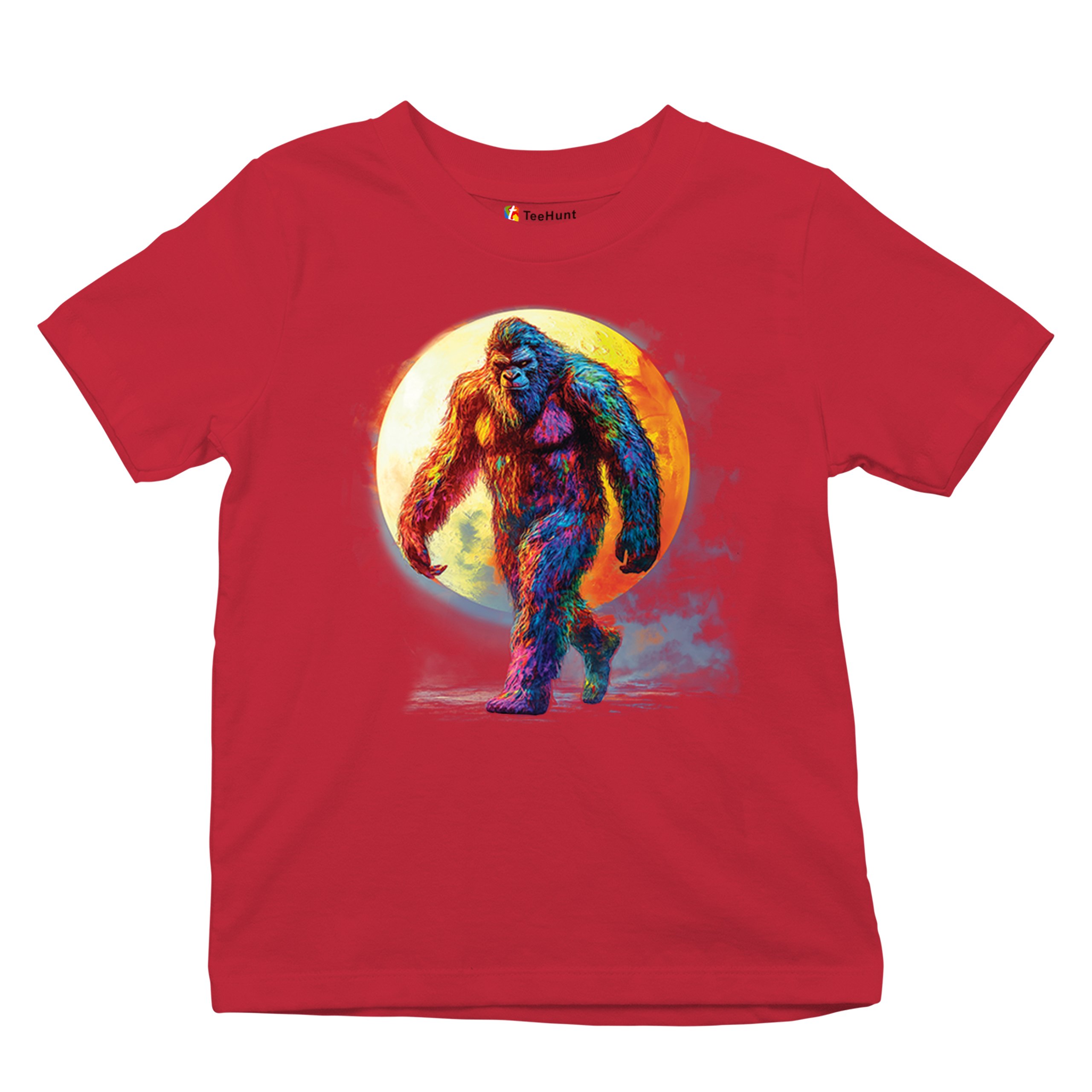 Full Moon Bigfoot Youth T-shirt Hiking Sasquatch Hide and Seek Champ Kids - Picture 20 of 50