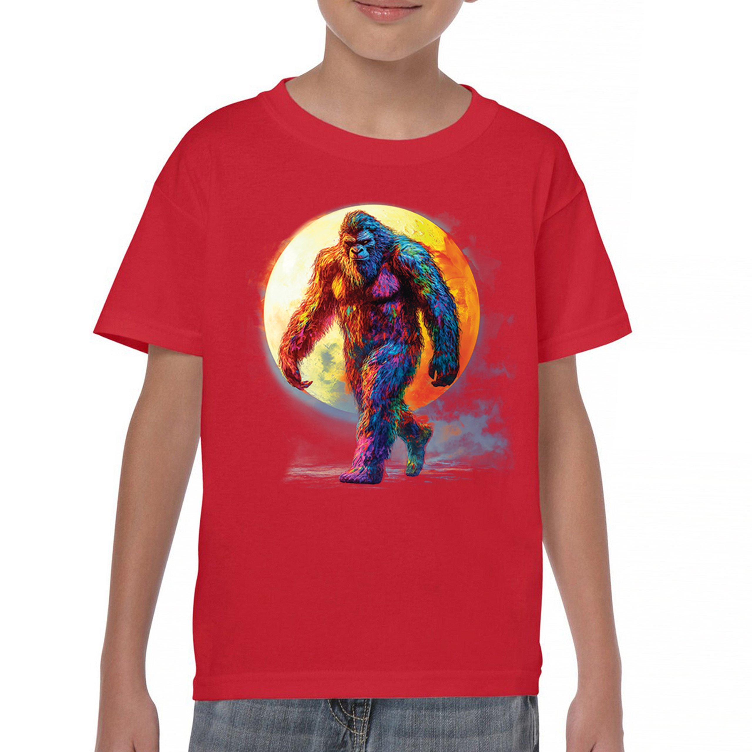 Full Moon Bigfoot Youth T-shirt Hiking Sasquatch Hide and Seek Champ Kids - Picture 16 of 50
