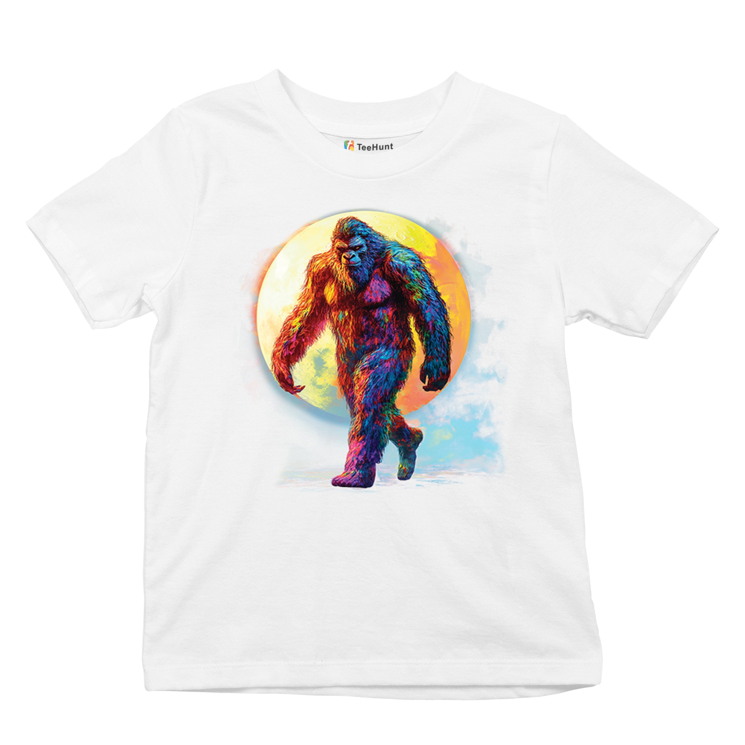 Full Moon Bigfoot Youth T-shirt Hiking Sasquatch Hide and Seek Champ Kids - Picture 27 of 50