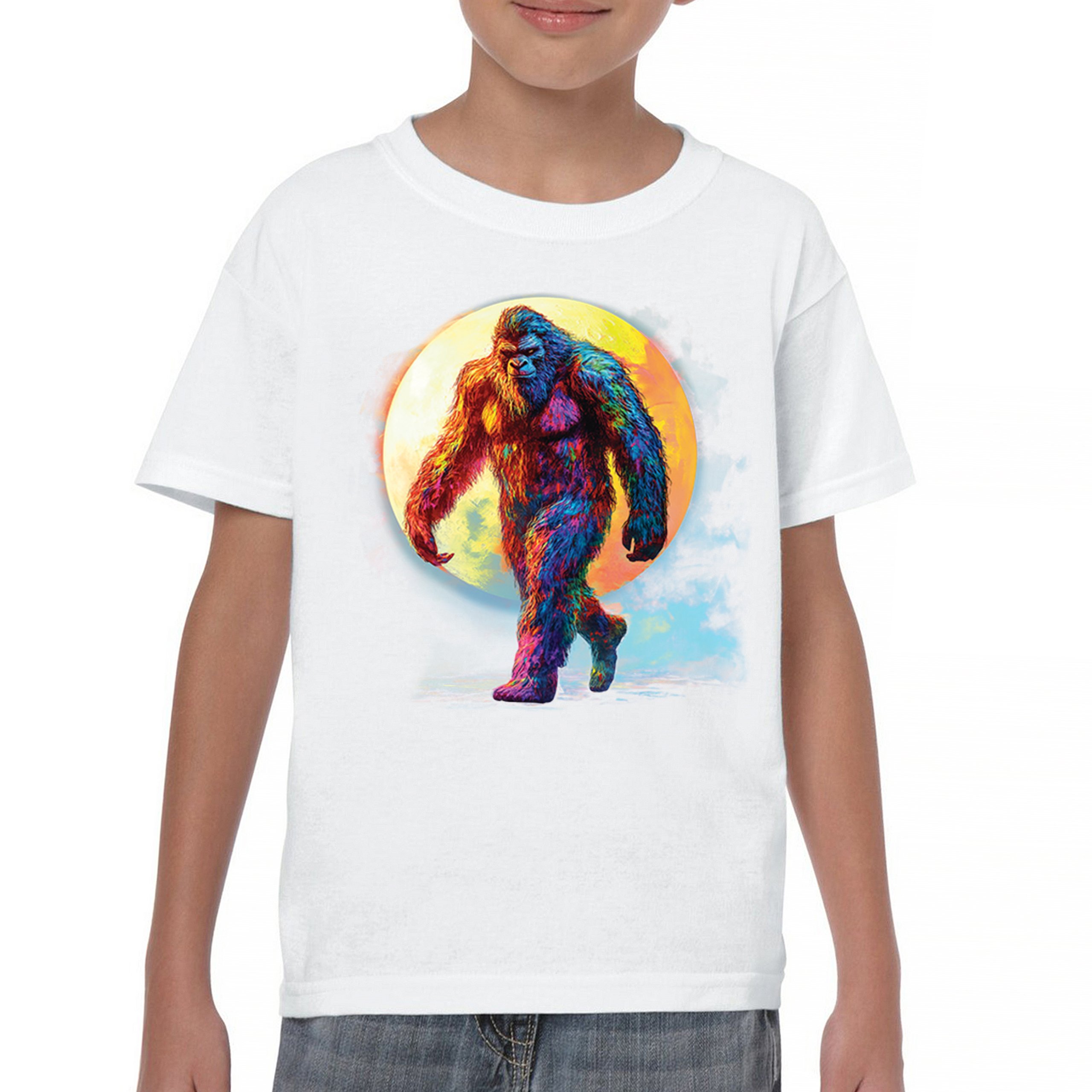 Full Moon Bigfoot Youth T-shirt Hiking Sasquatch Hide and Seek Champ Kids - Picture 23 of 50