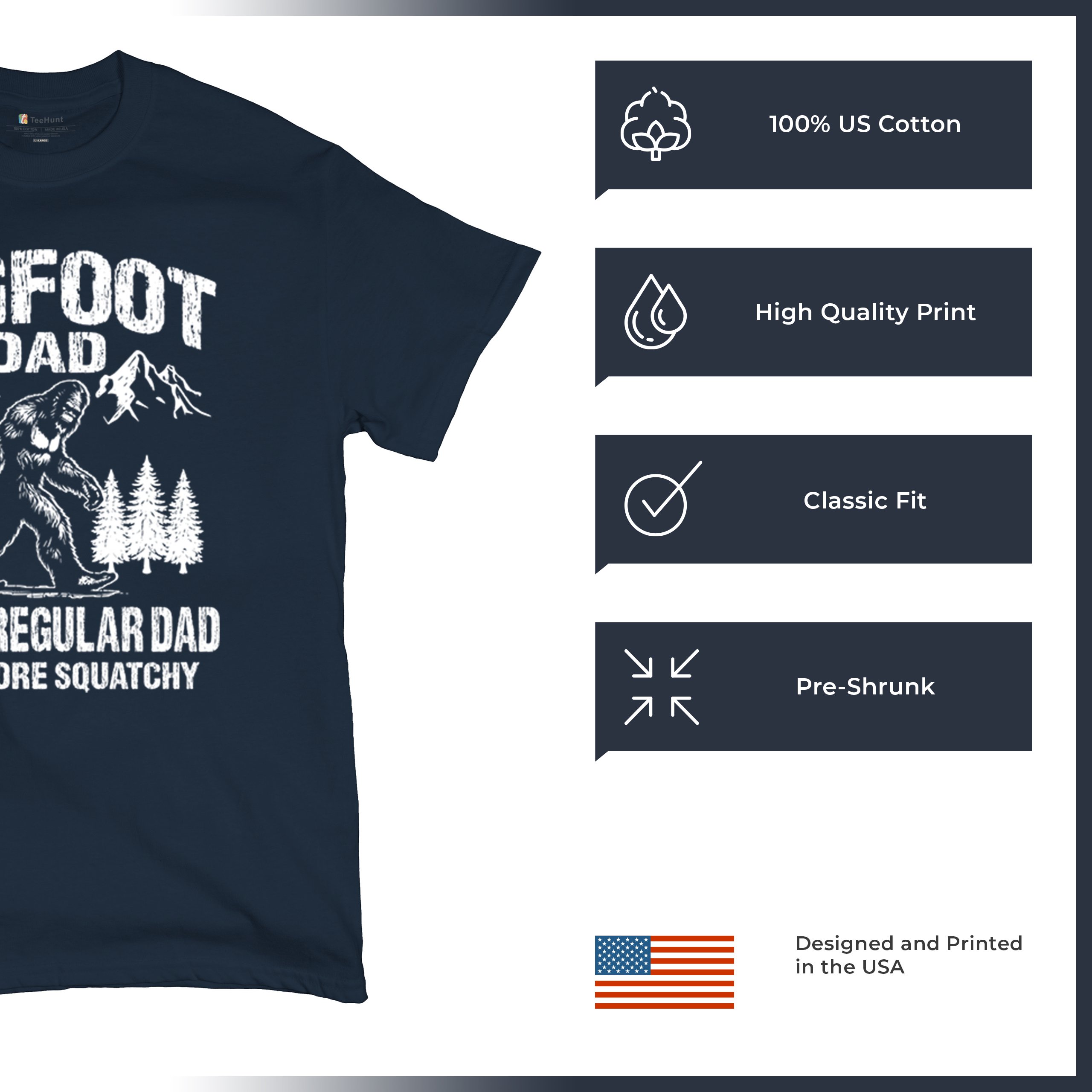 Bigfoot Dad T-shirt Fun Daddy Sasquatch Dad Joke Yeti Father's Day Men's Tee - Picture 28 of 64