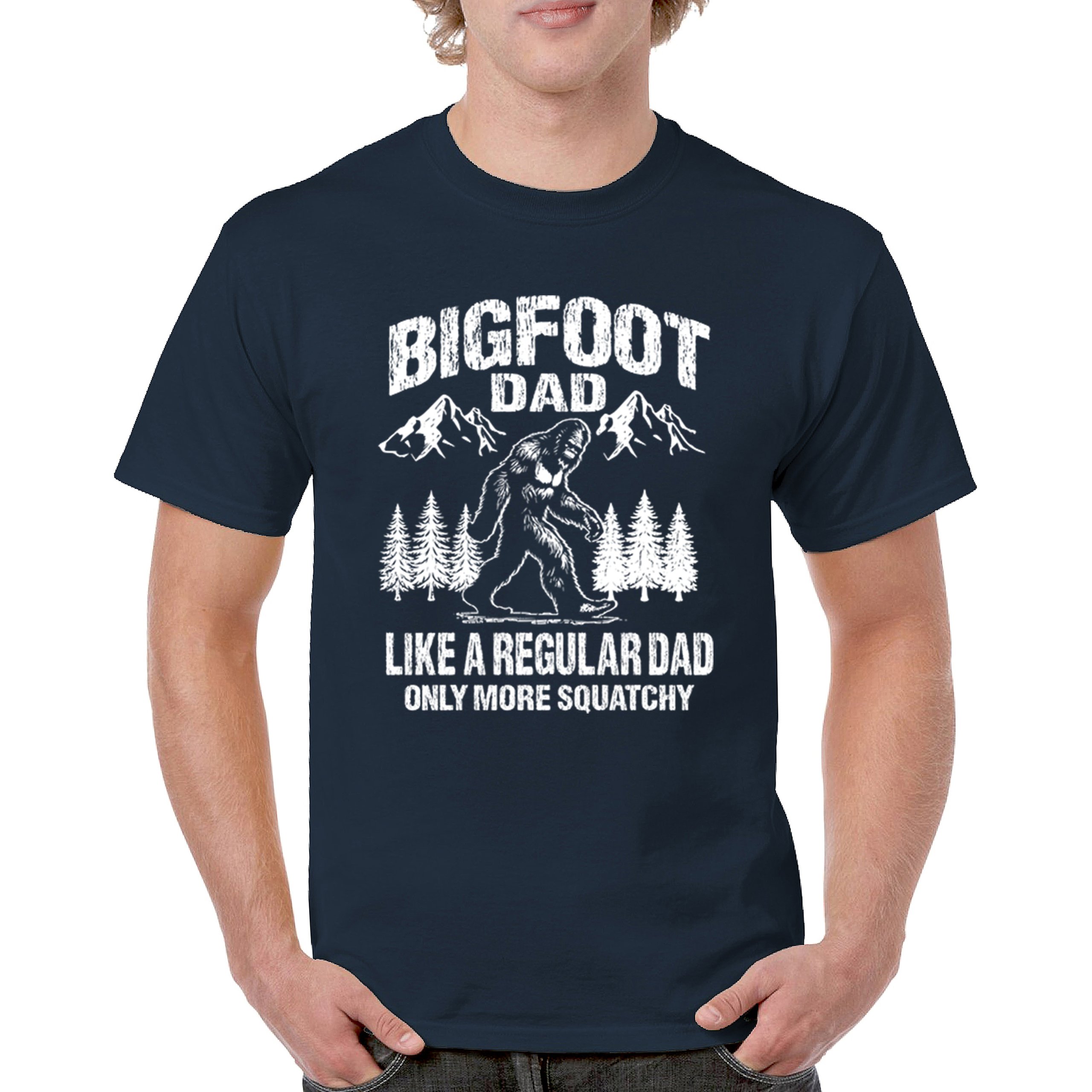 Bigfoot Dad T-shirt Fun Daddy Sasquatch Dad Joke Yeti Father's Day Men's Tee - Picture 23 of 64