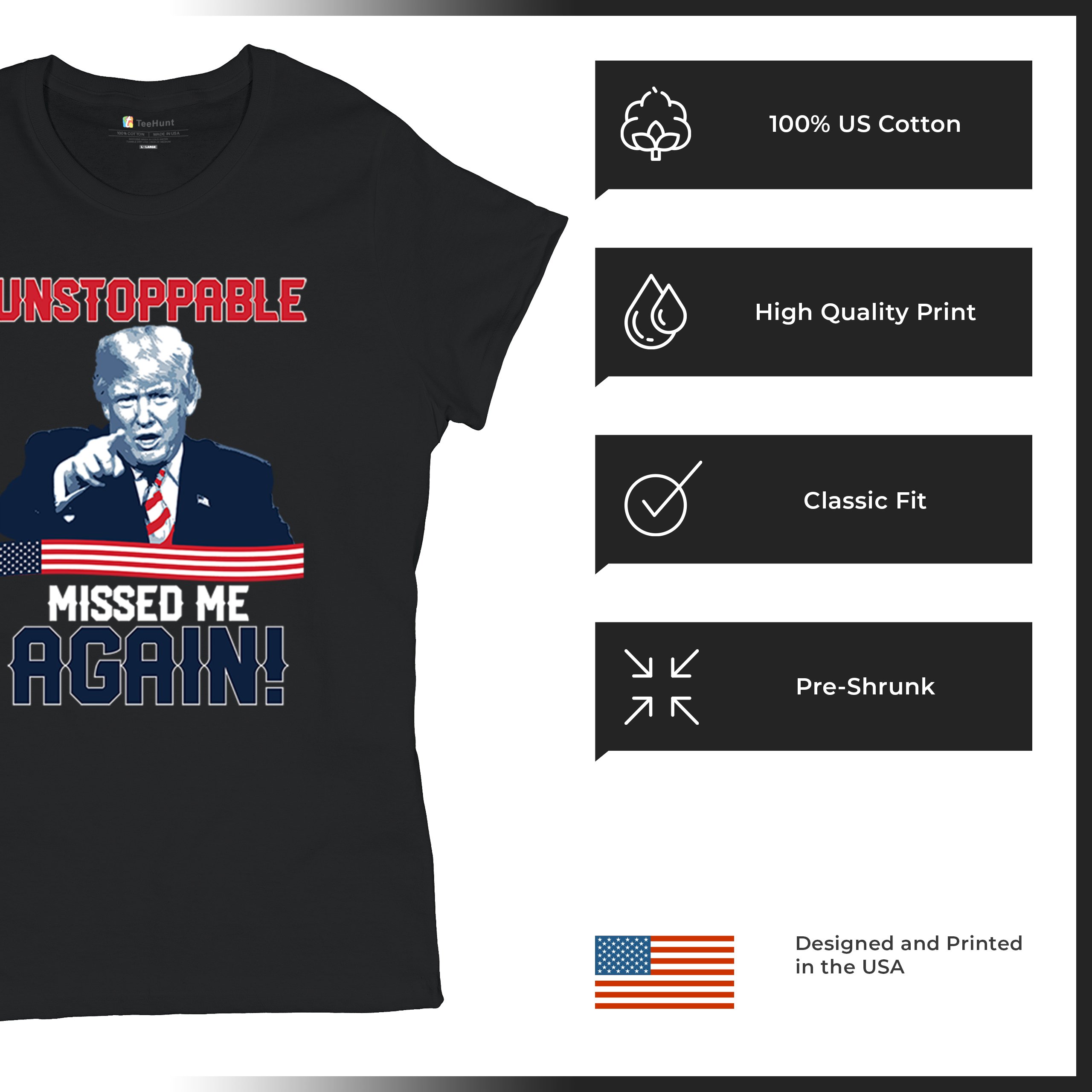 Trump 2024 Unstoppable Missed Me Again T-Shirt MAGA 47 Vance Fight Women's Tee - Picture 7 of 43