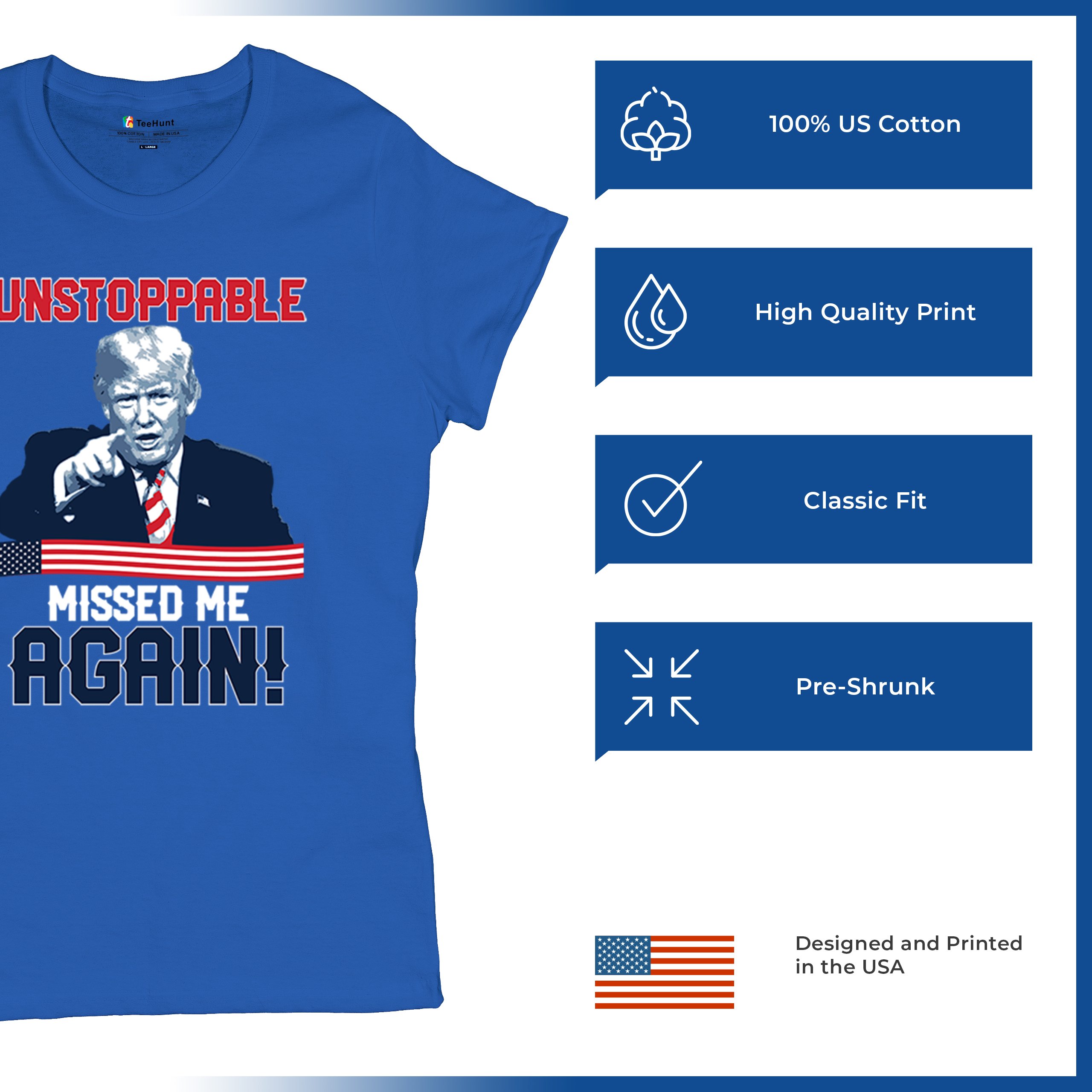 Trump 2024 Unstoppable Missed Me Again T-Shirt MAGA 47 Vance Fight Women's Tee - Picture 28 of 43