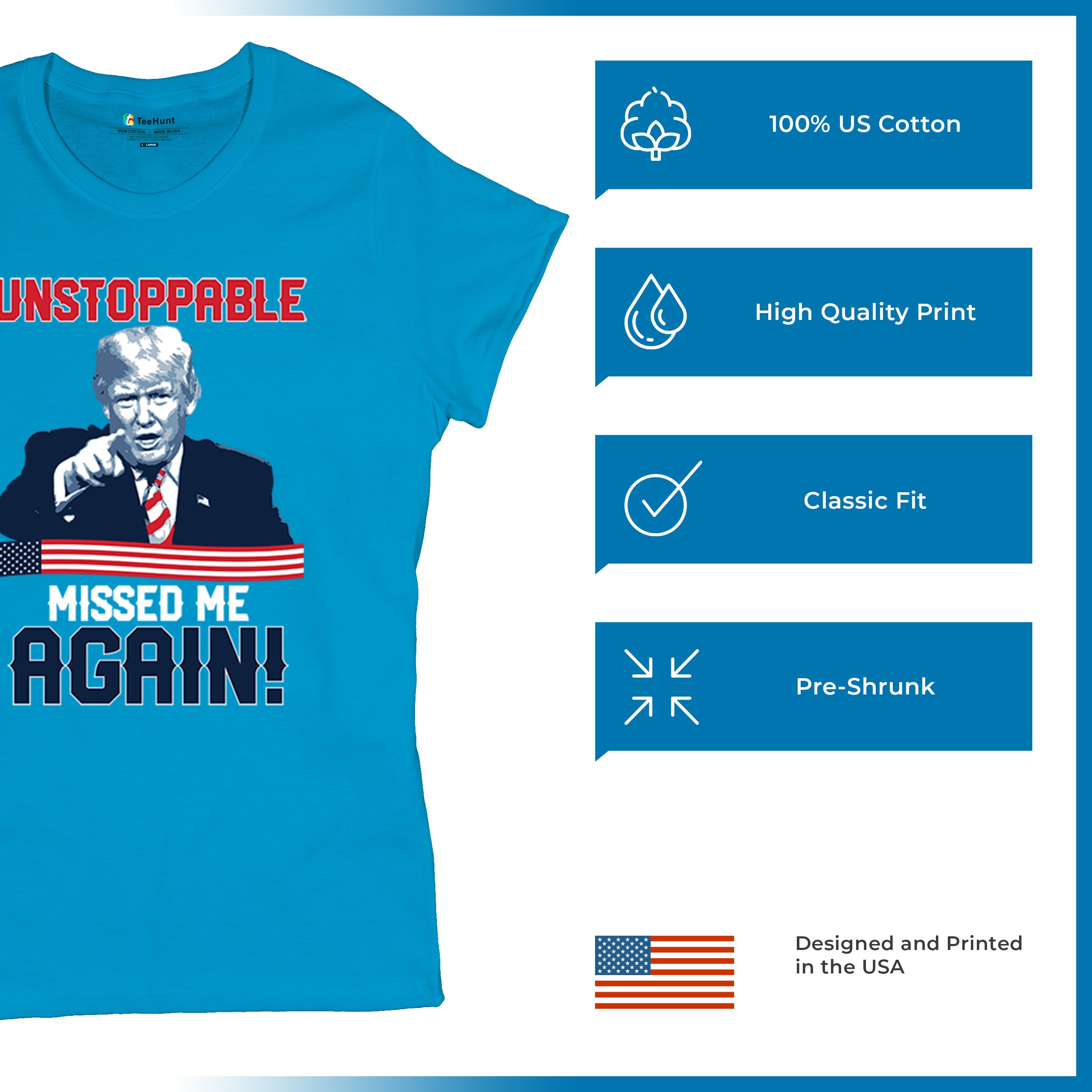 Trump 2024 Unstoppable Missed Me Again T-Shirt MAGA 47 Vance Fight Women's Tee - Picture 35 of 43